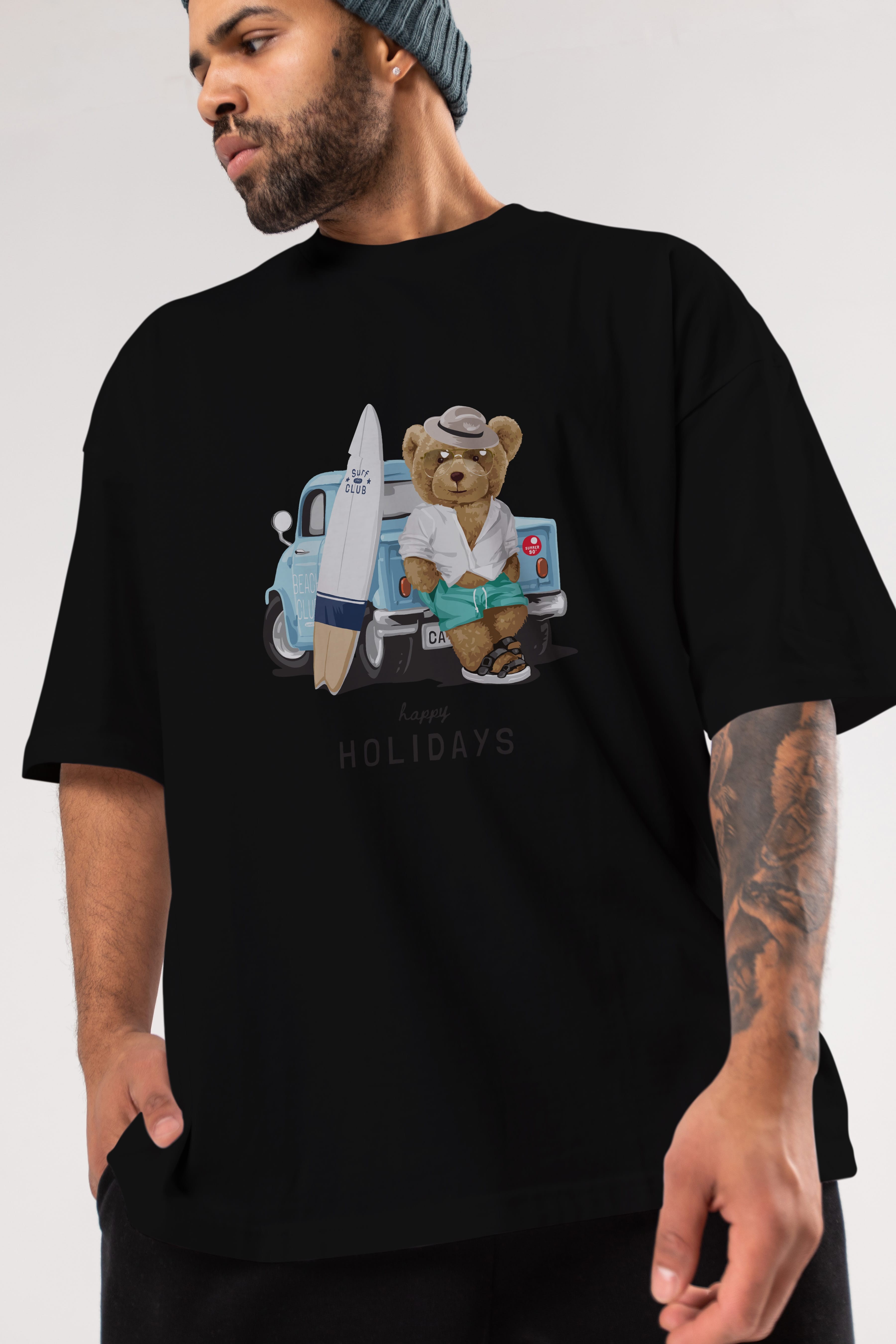 Teddy Bear Surf Club Ön Baskılı Oversize t-shirt Erkek Kadın Unisex %100 Pamuk