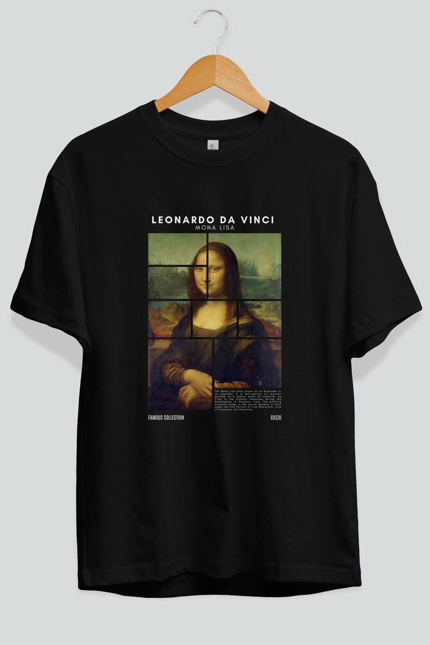 Leonardo Da Vinci Mona Lisa ön Baskılı Oversize t-shirt Erkek Kadın Bisiklet Yaka Pamuk tişort
