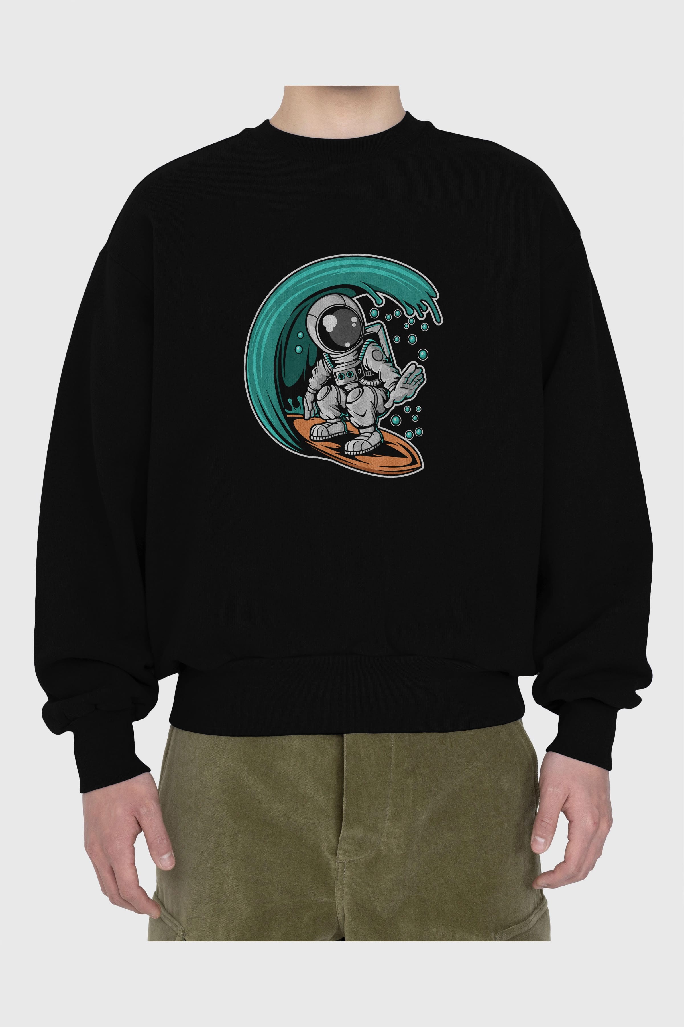 Astronaut Surfing Ön Baskılı Oversize Sweatshirt Erkek Kadın Unisex