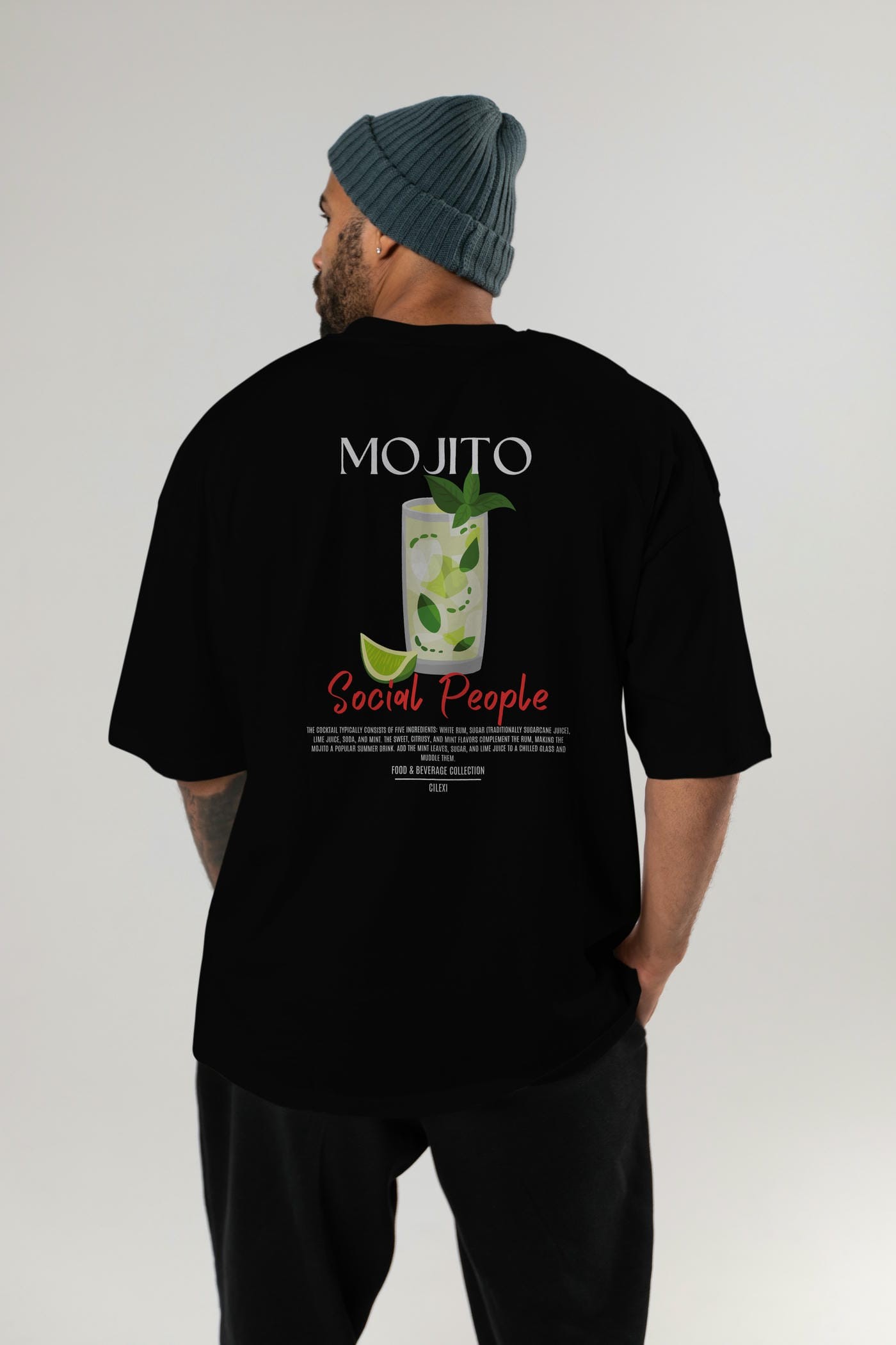 Mojıto Kokteyl Serisi Baskılı Oversize t-shirt Erkek Kadın Unisex %100 Pamuk Bisiklet Yaka tişort