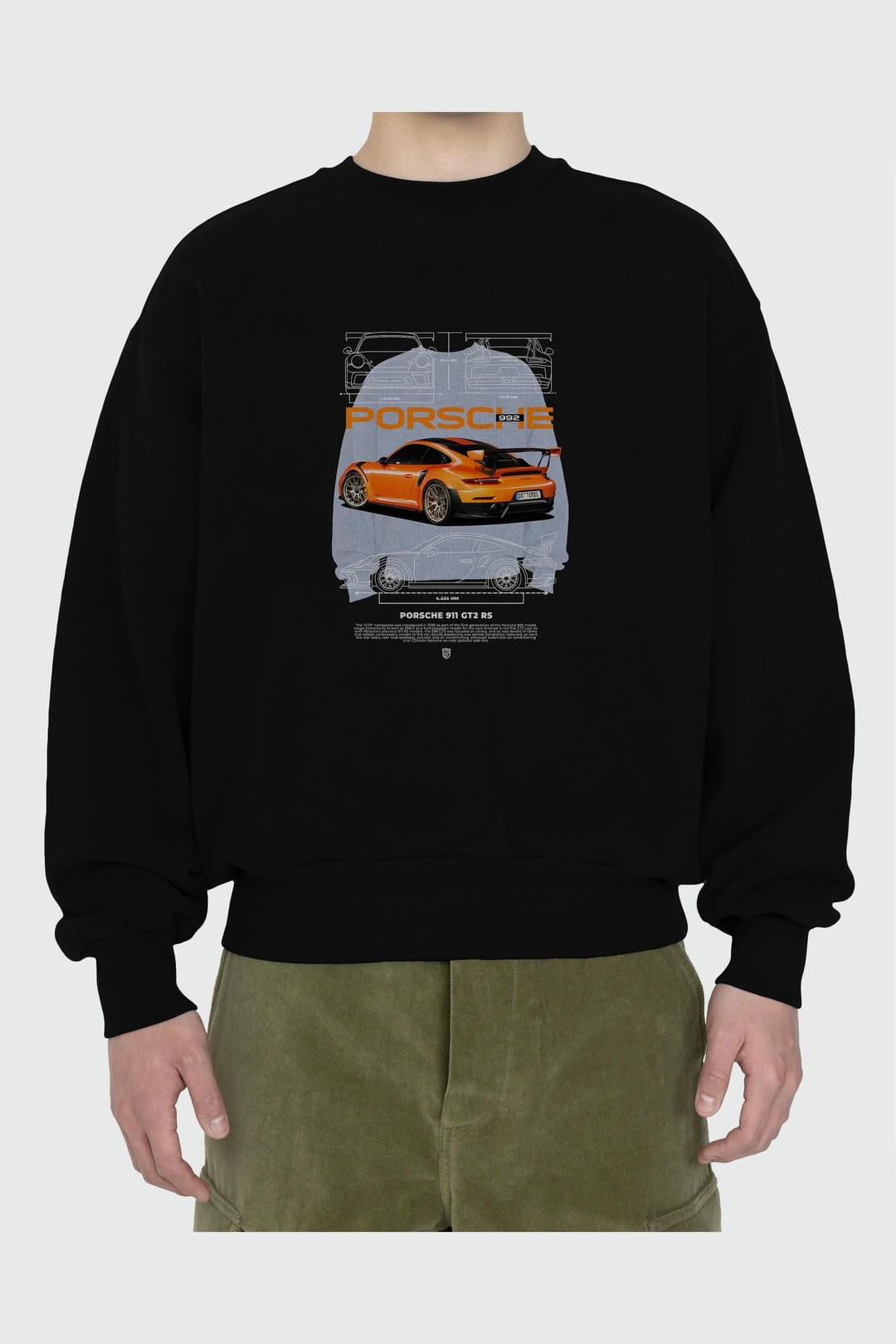 PORSCHE 992 Ön Baskılı Anime Oversize Sweatshirt Erkek Kadın Unisex