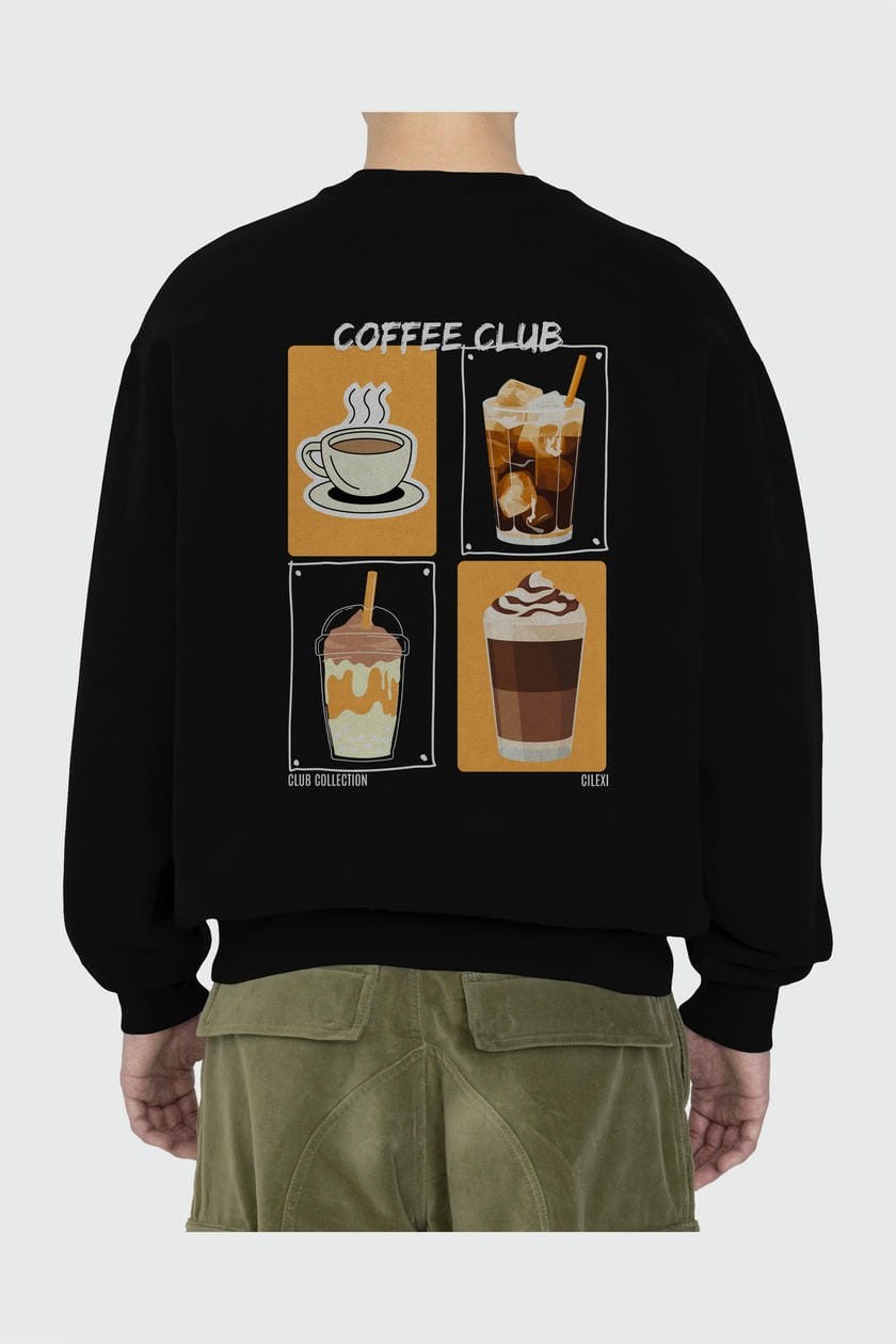 Coffee Club Arka Baskılı Oversize Sweatshirt Erkek Kadın Unisex