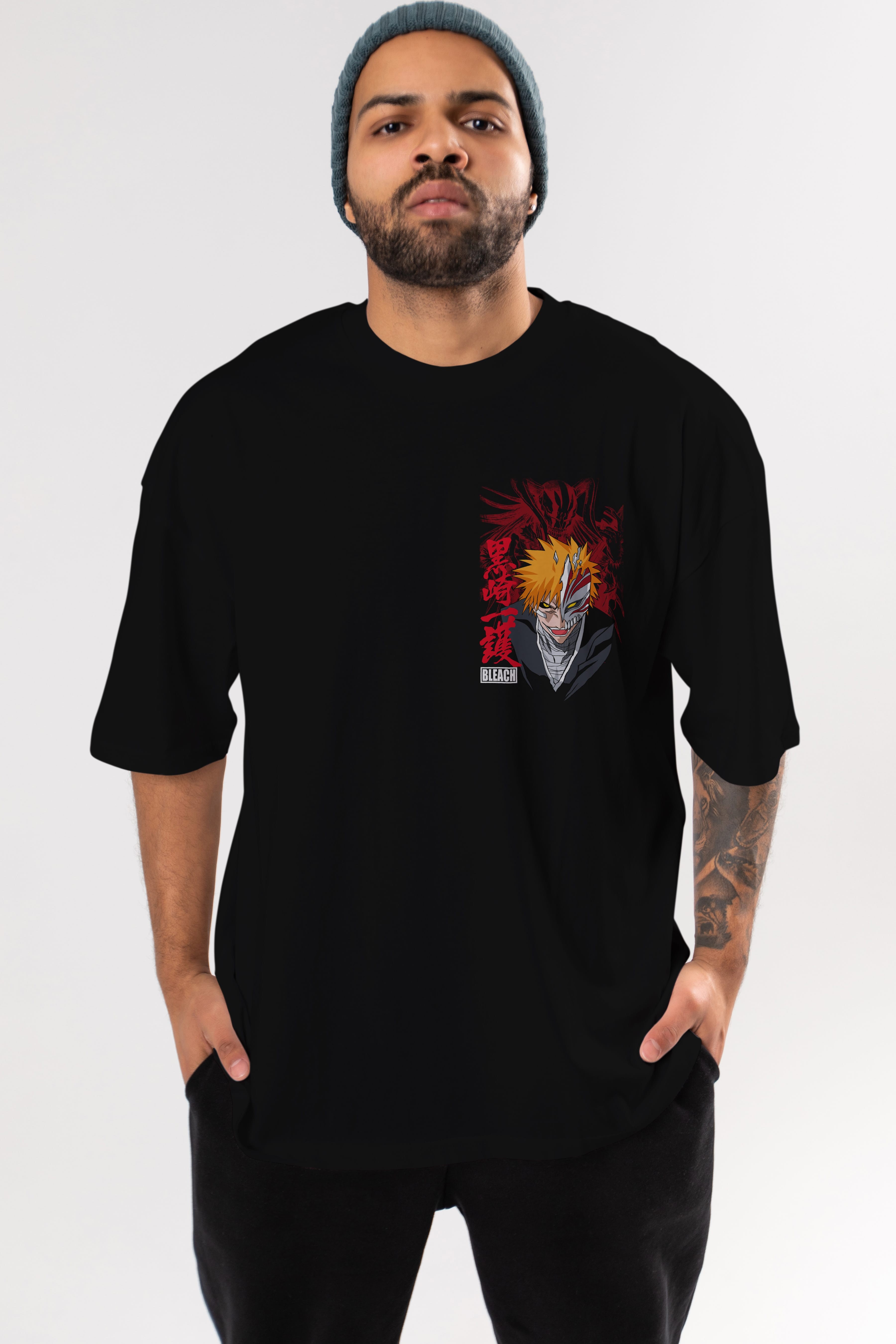 ICHIGO KUROSAKI VIZARD Ön Sol Baskılı Oversize t-shirt Erkek Kadın Unisex %100 Pamuk Bisiklet Yaka tişort