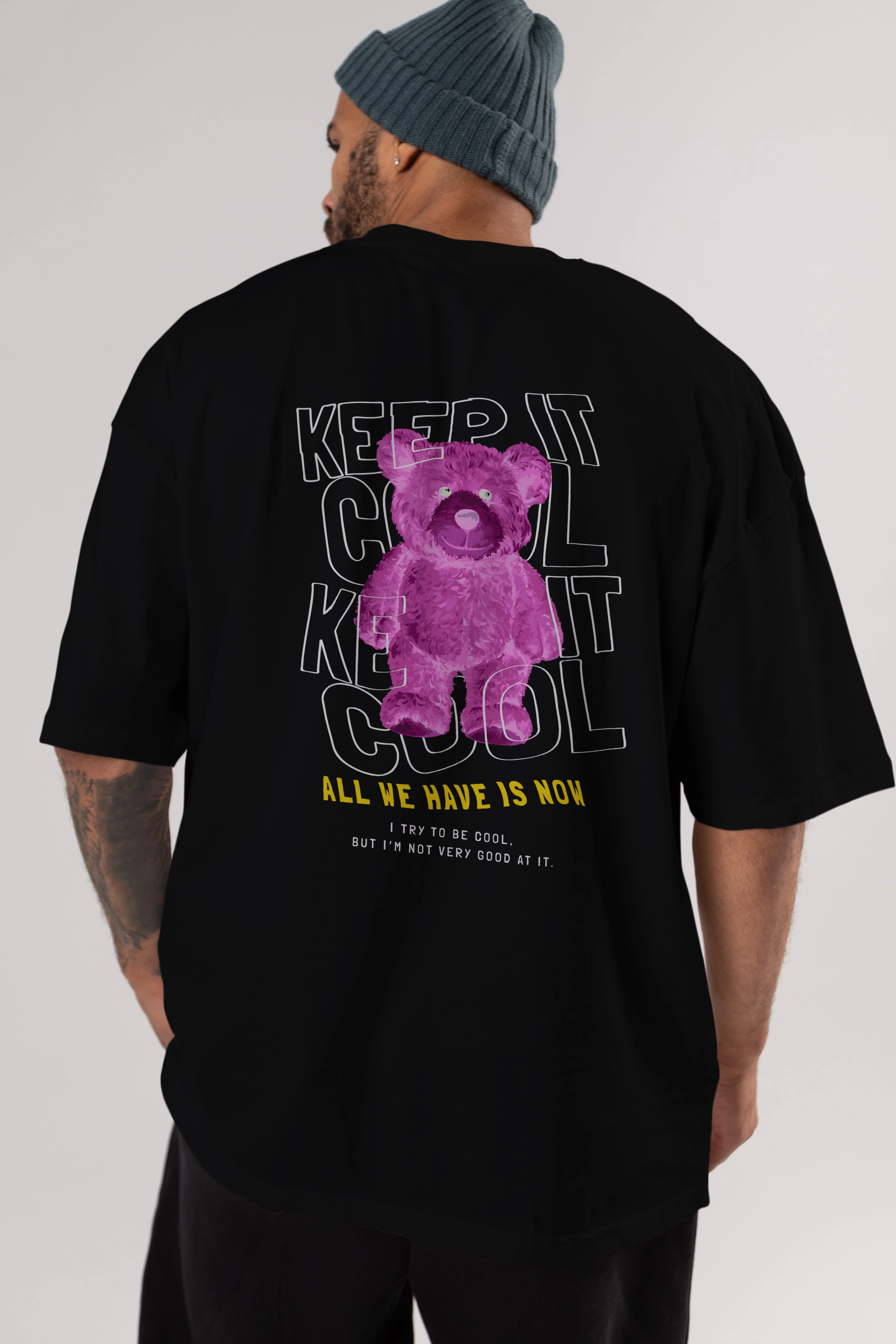 Keep it Cool Bear Arka Baskılı Oversize t-shirt Erkek Kadın Unisex