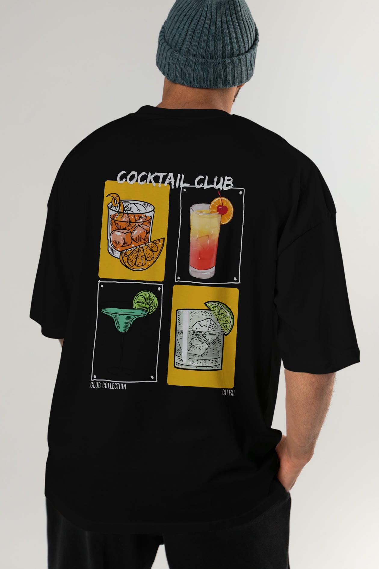 Cocktail Club Arka Baskılı Oversize t-shirt Erkek Kadın %100 Pamuk Bisiklet Yaka tişort