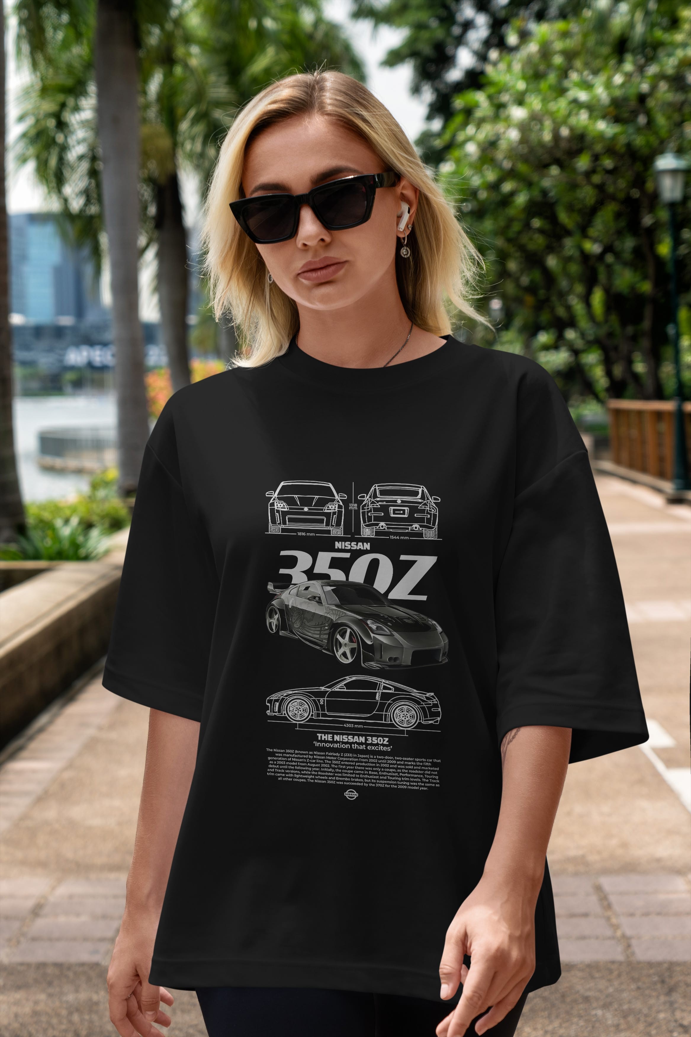 NISSAN 350Z 5 Ön Baskılı Oversize t-shirt Erkek Kadın Unisex %100 Pamuk Bisiklet Yaka tişort