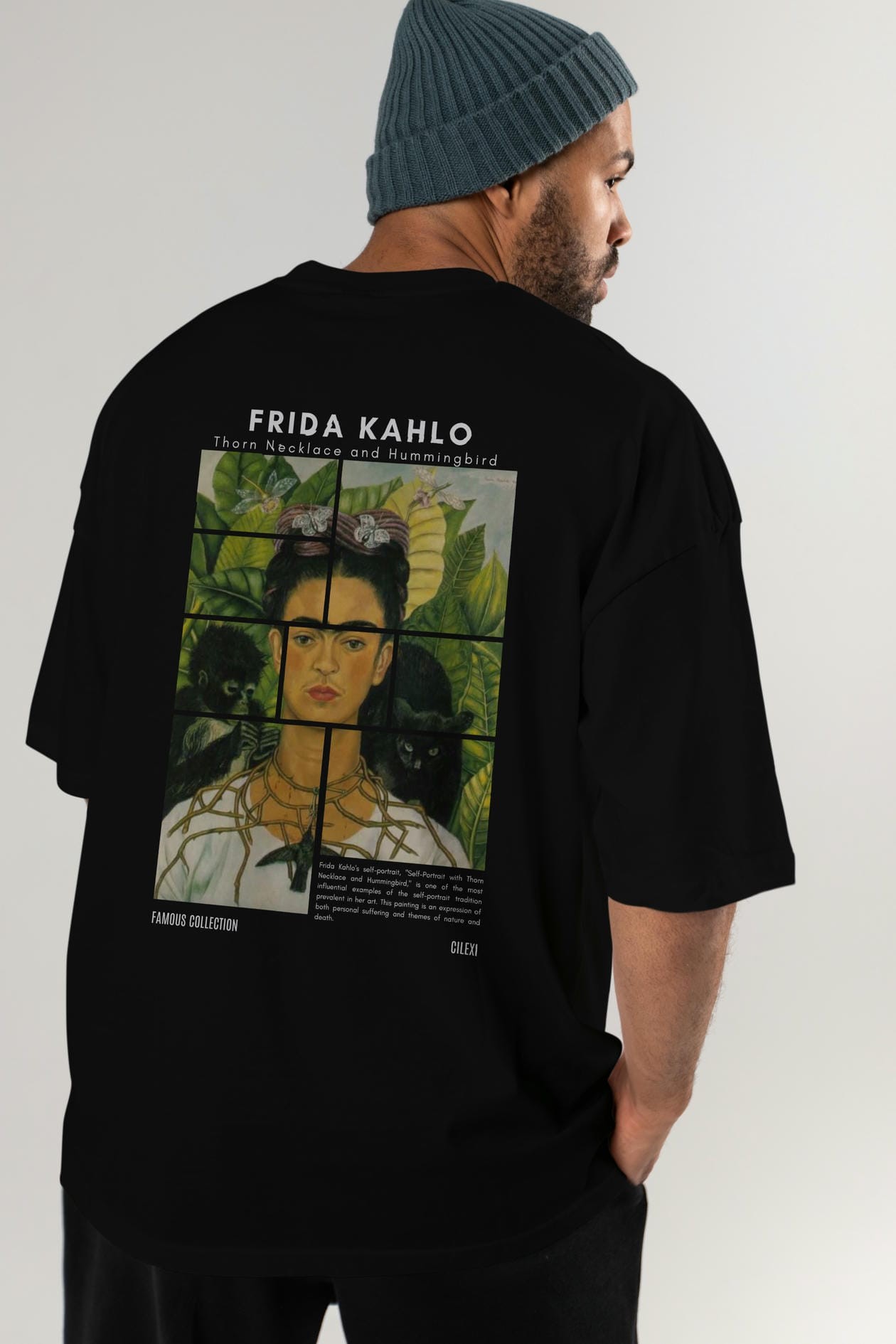 Frida Kahlo Arka Baskılı Oversize t-shirt Erkek Kadın Bisiklet Yaka Pamuk tişort
