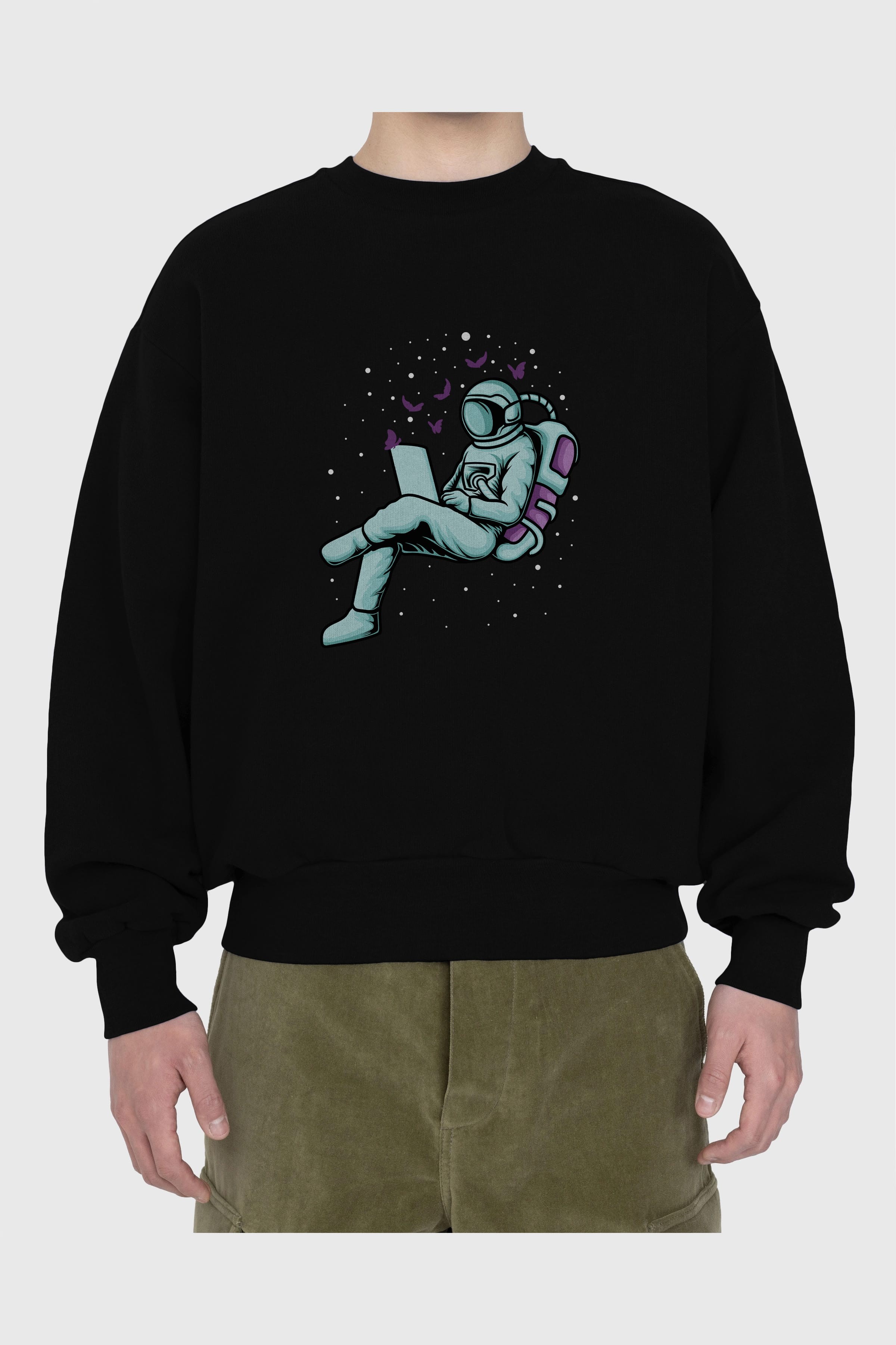 Work with Butterflies in Space Ön Baskılı Oversize Sweatshirt Erkek Kadın Unisex