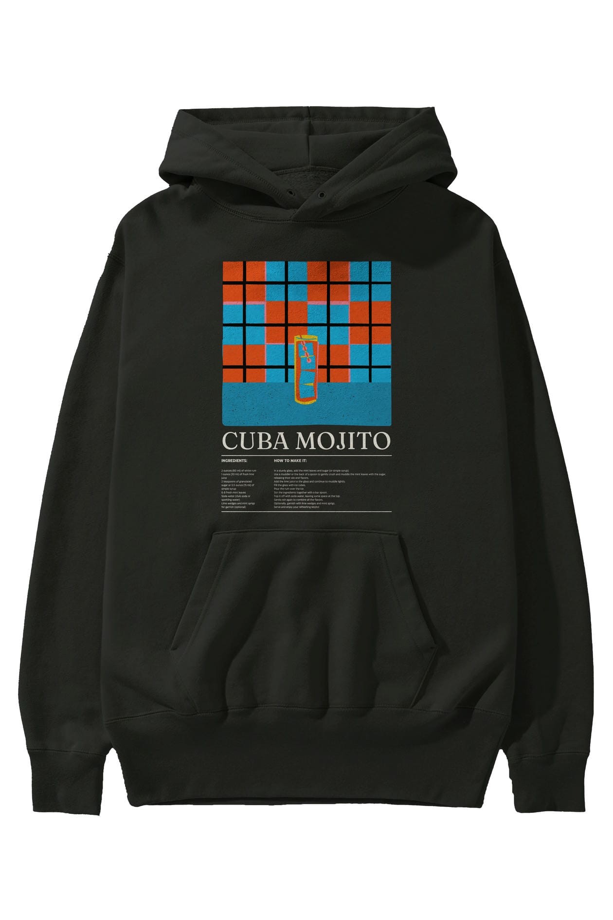 Cuba Mojito Kokteyl ön Baskılı Hoodie Oversize Kapüşonlu Sweatshirt Erkek Kadın