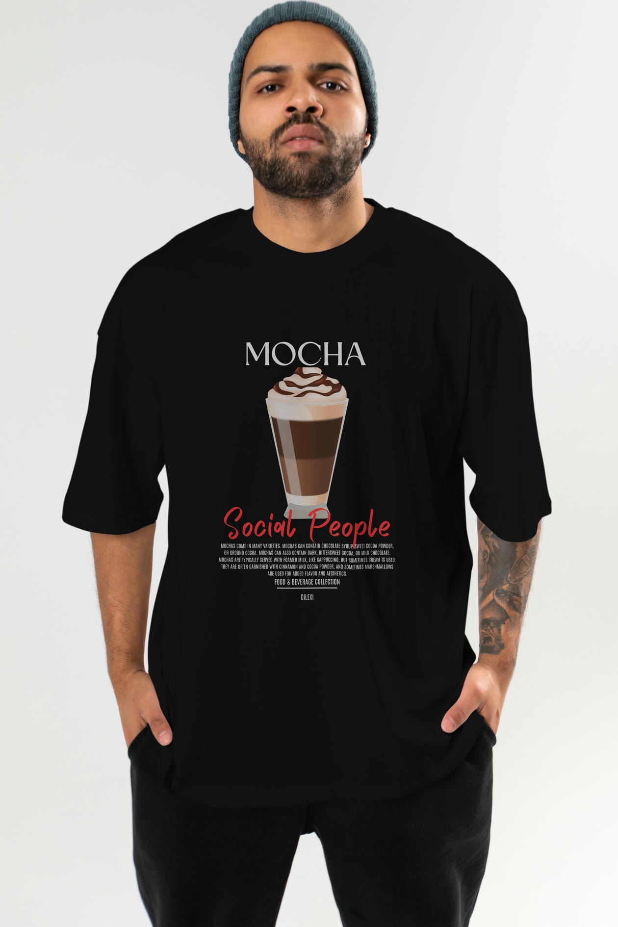Mocha Kokteyl Serisi ön Baskılı Oversize t-shirt Erkek Kadın %100 Pamuk Bisiklet Yaka tişort