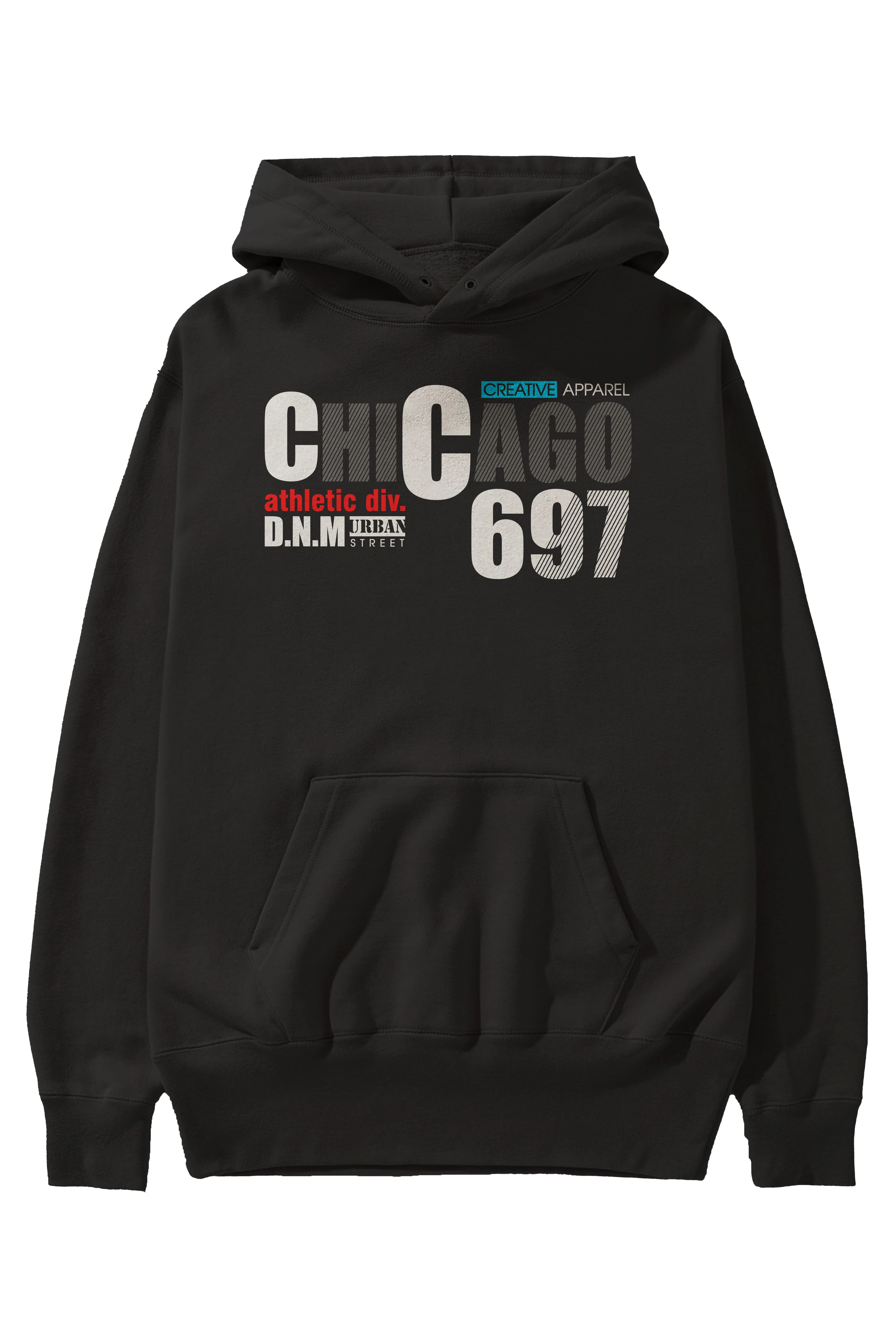 Chicago 697 Ön Baskılı Oversize Hoodie Kapüşonlu Sweatshirt Erkek Kadın Unisex
