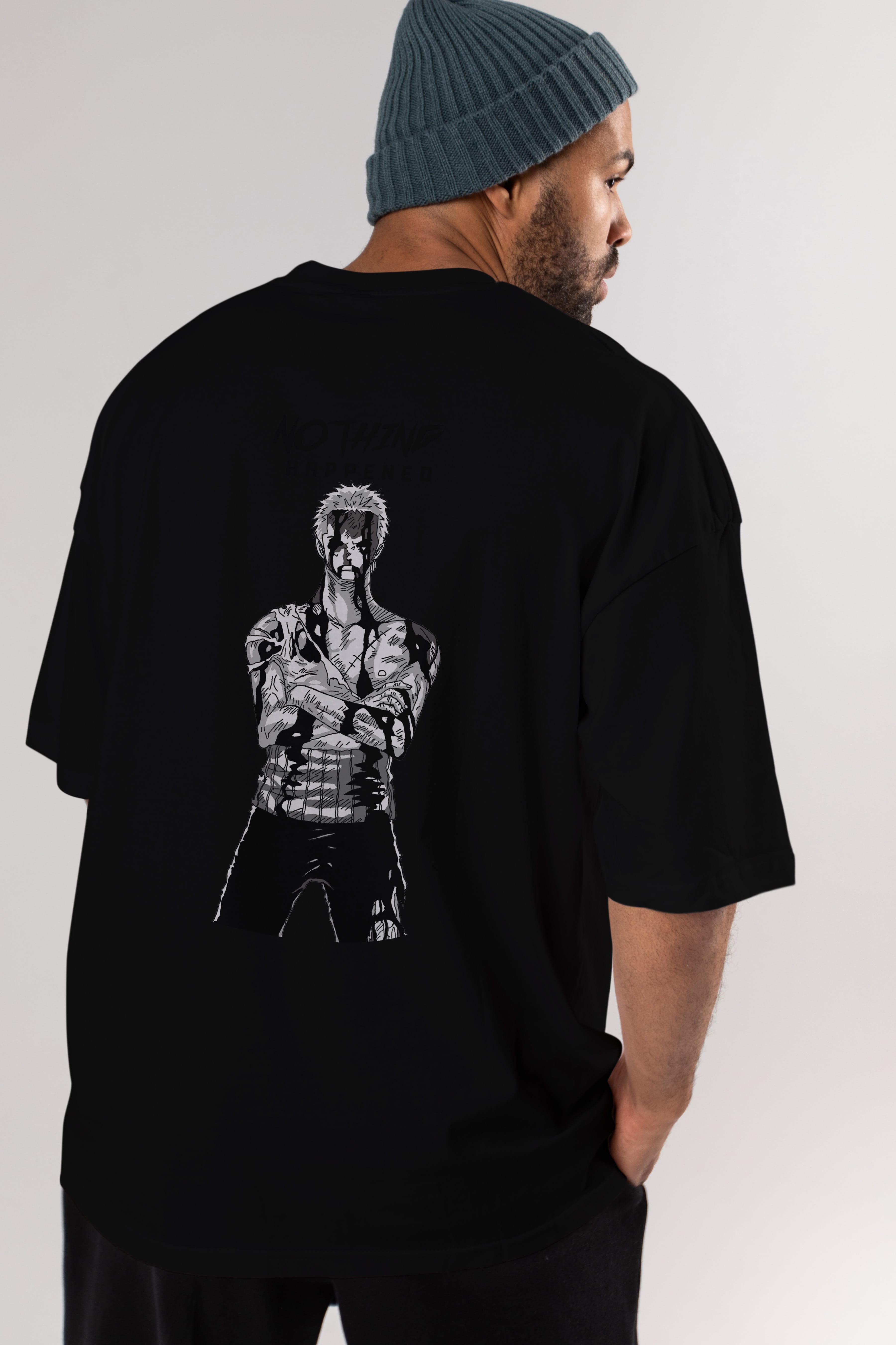 Roronoa Zoro 3 Anime Arka Baskılı Oversize t-shirt Erkek Kadın Unisex %100 pamuk tişort