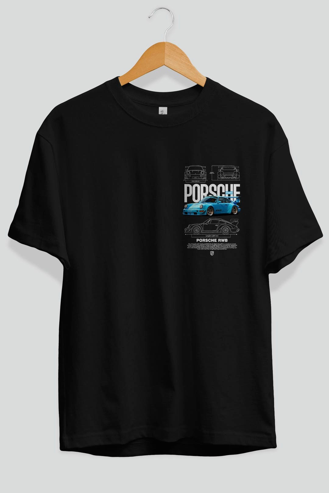 porsche 911 turbo s RWB Ön Sol Baskılı Oversize t-shirt Erkek Kadın Unisex %100 Pamuk Bisiklet Yaka tişort