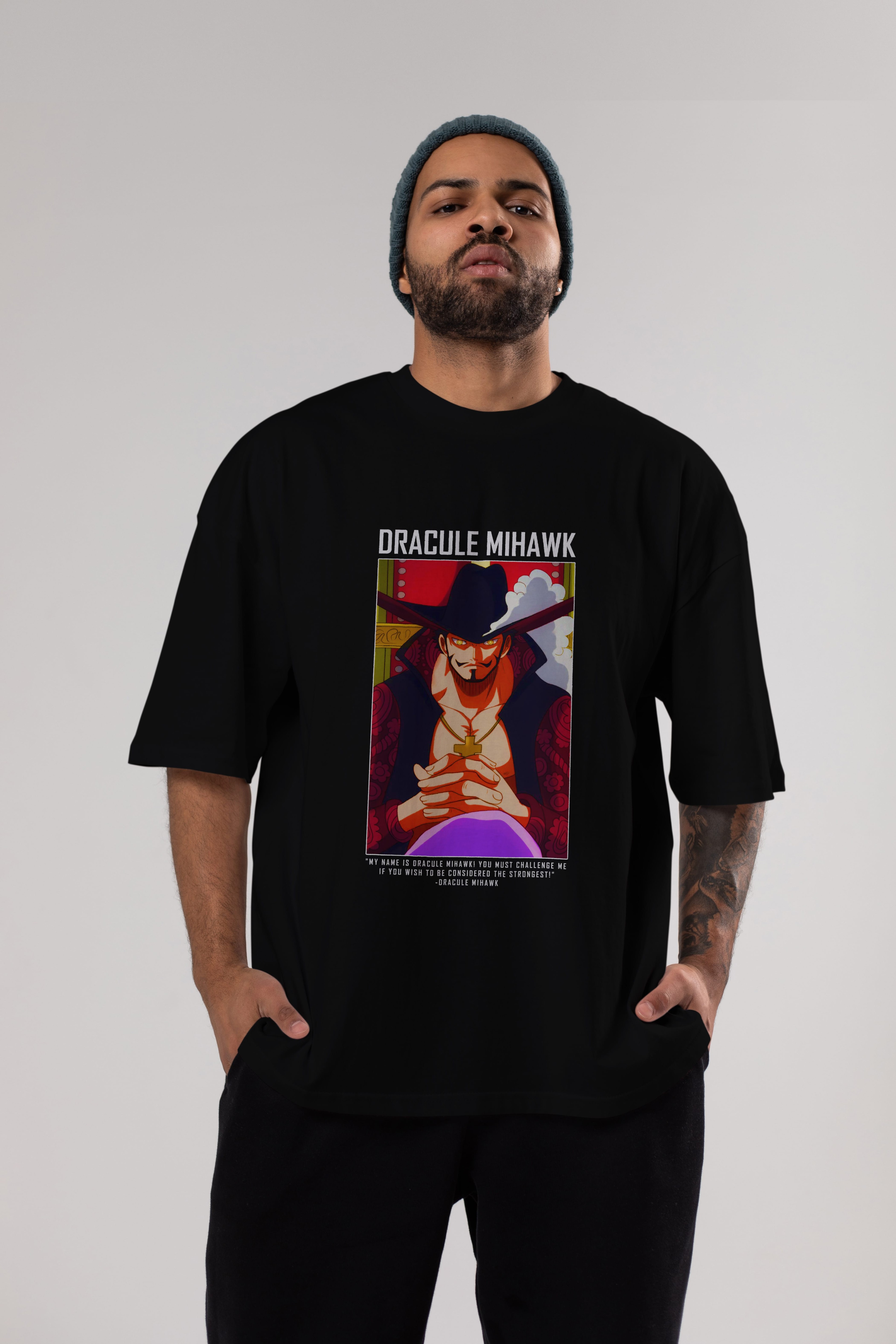 Dracule Mihawk Anime Ön Baskılı Oversize t-shirt Erkek Kadın Unisex