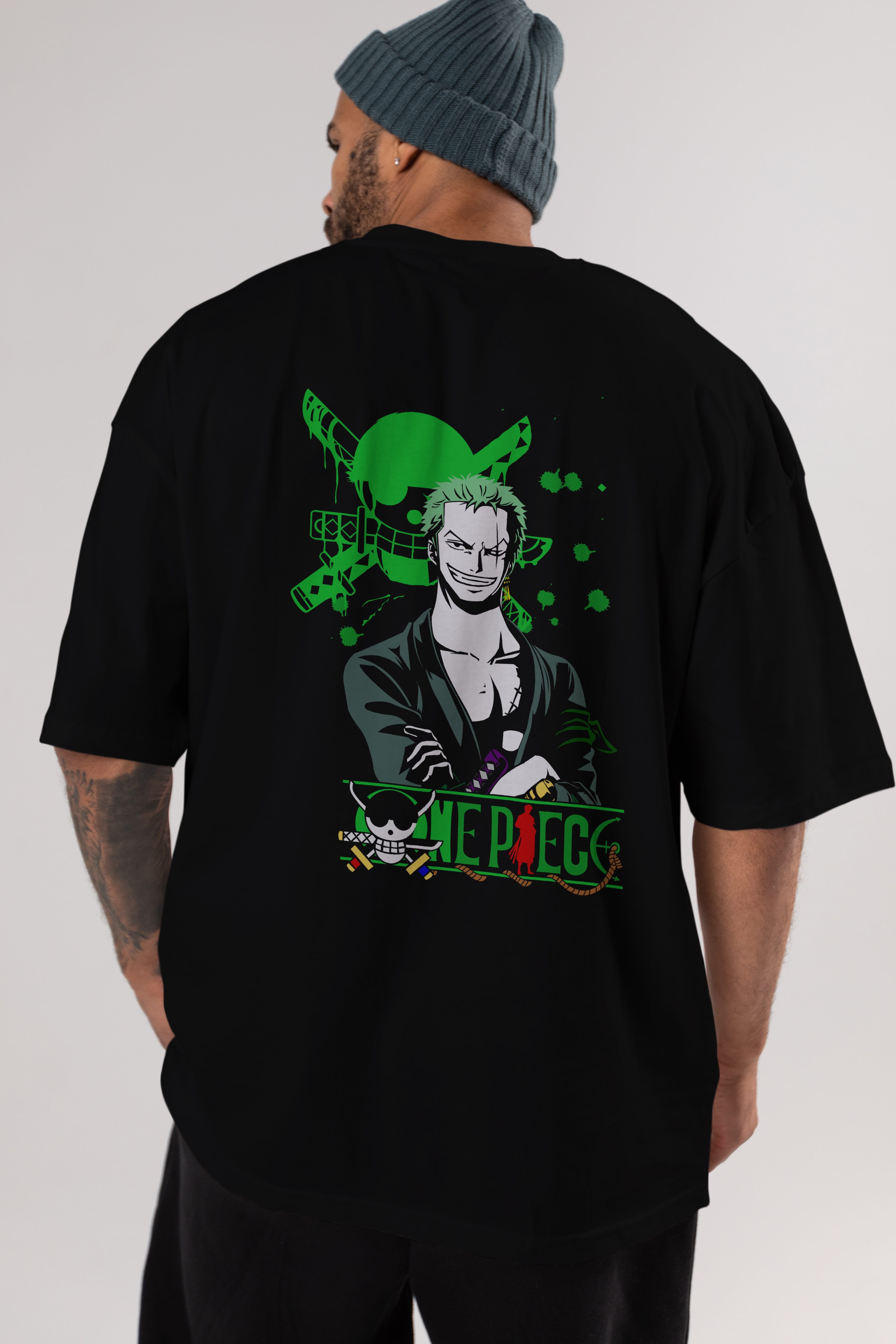 Roronoa Zoro 2 Anime Arka Baskılı Oversize t-shirt Erkek Kadın Unisex %100 pamuk tişort