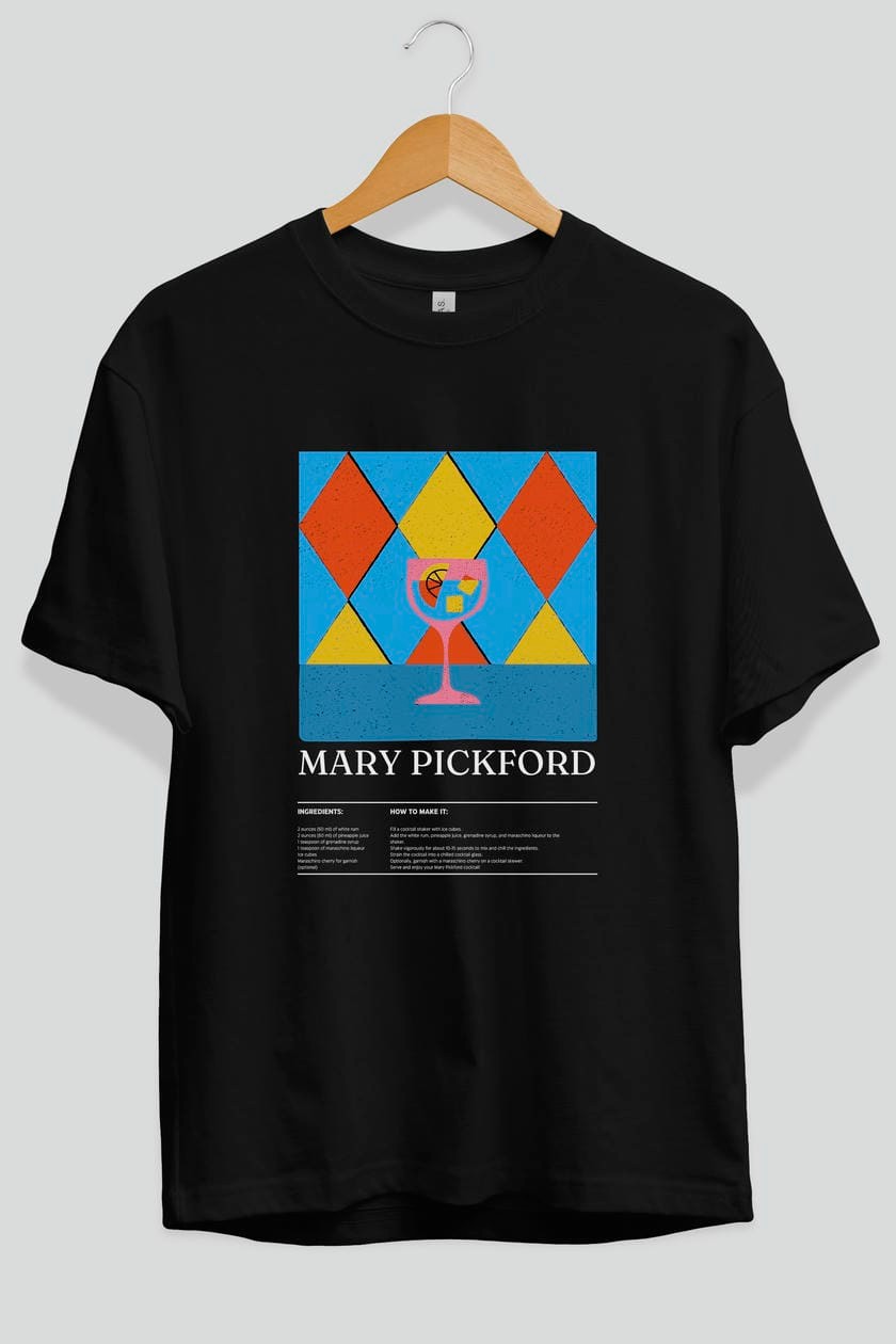 Mary Pickford Kokteyl Ön Baskılı Oversize t-shirt Erkek Kadın %100 Pamuk Bisiklet Yaka tişort