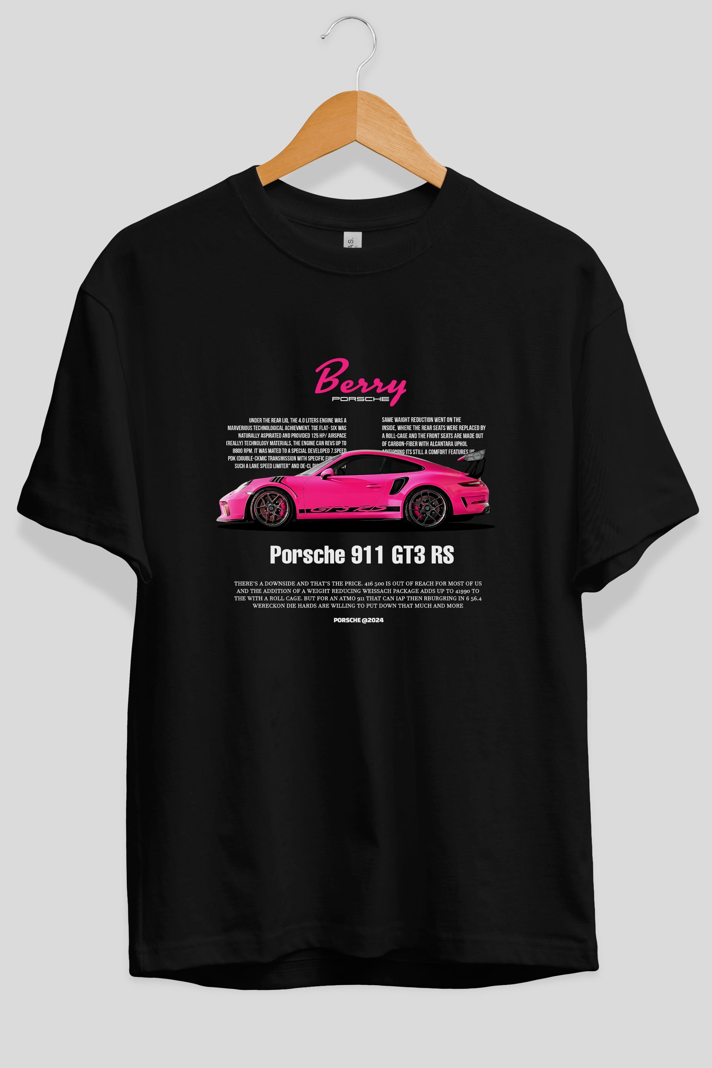 PORSCHE 911 GT3 RS BERRY Ön Baskılı Oversize t-shirt Erkek Kadın Unisex %100 Pamuk Bisiklet Yaka tişort