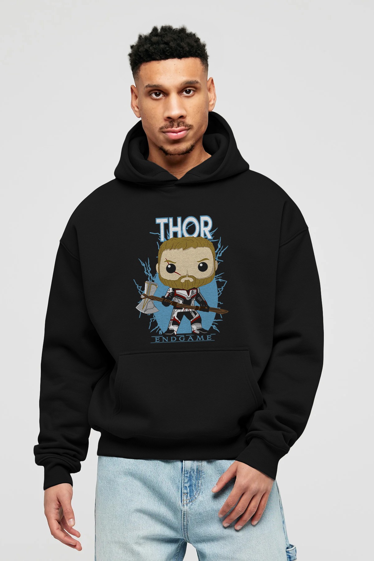 Thor (3) Ön Baskılı Hoodie Oversize Kapüşonlu Sweatshirt Erkek Kadın Unisex