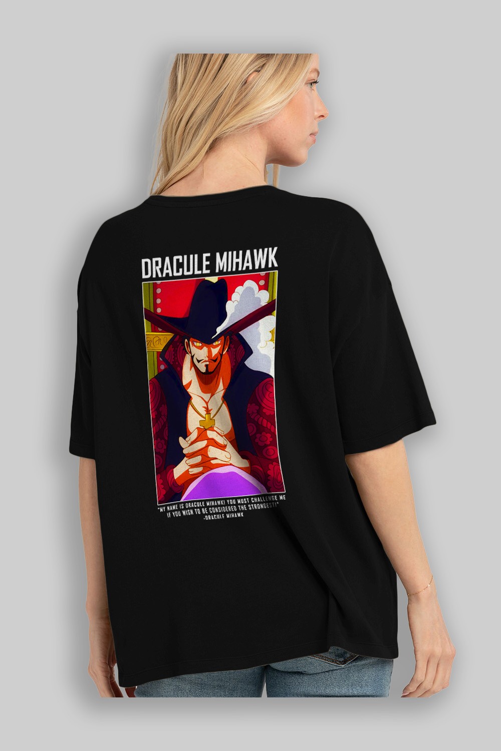 Dracule Mihawk Anime Arka Baskılı Oversize t-shirt Erkek Kadın Unisex %100 pamuk tişort