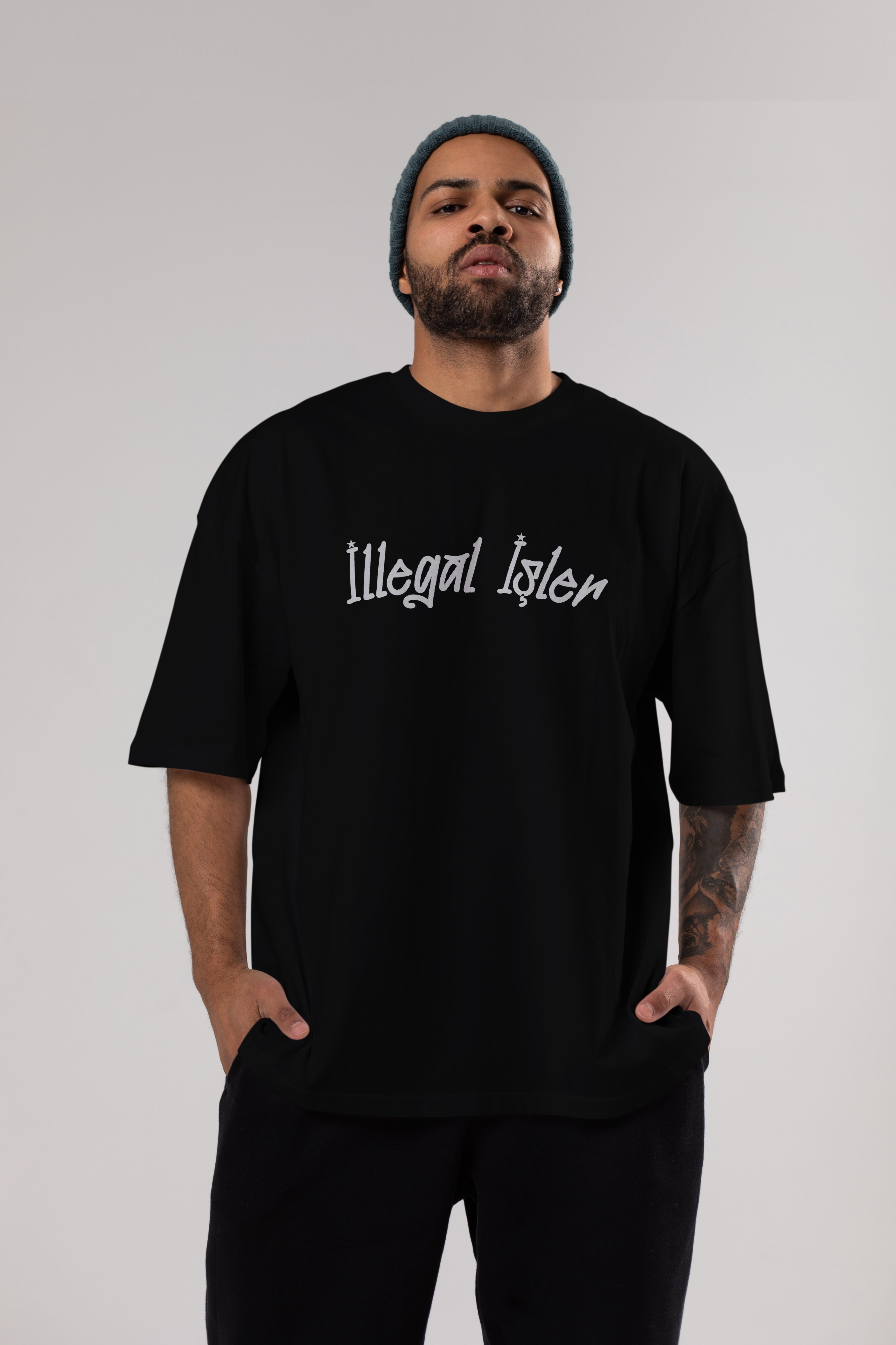İllegal İşler Ön Baskılı Oversize t-shirt %100 pamuk Erkek Kadın Unisex