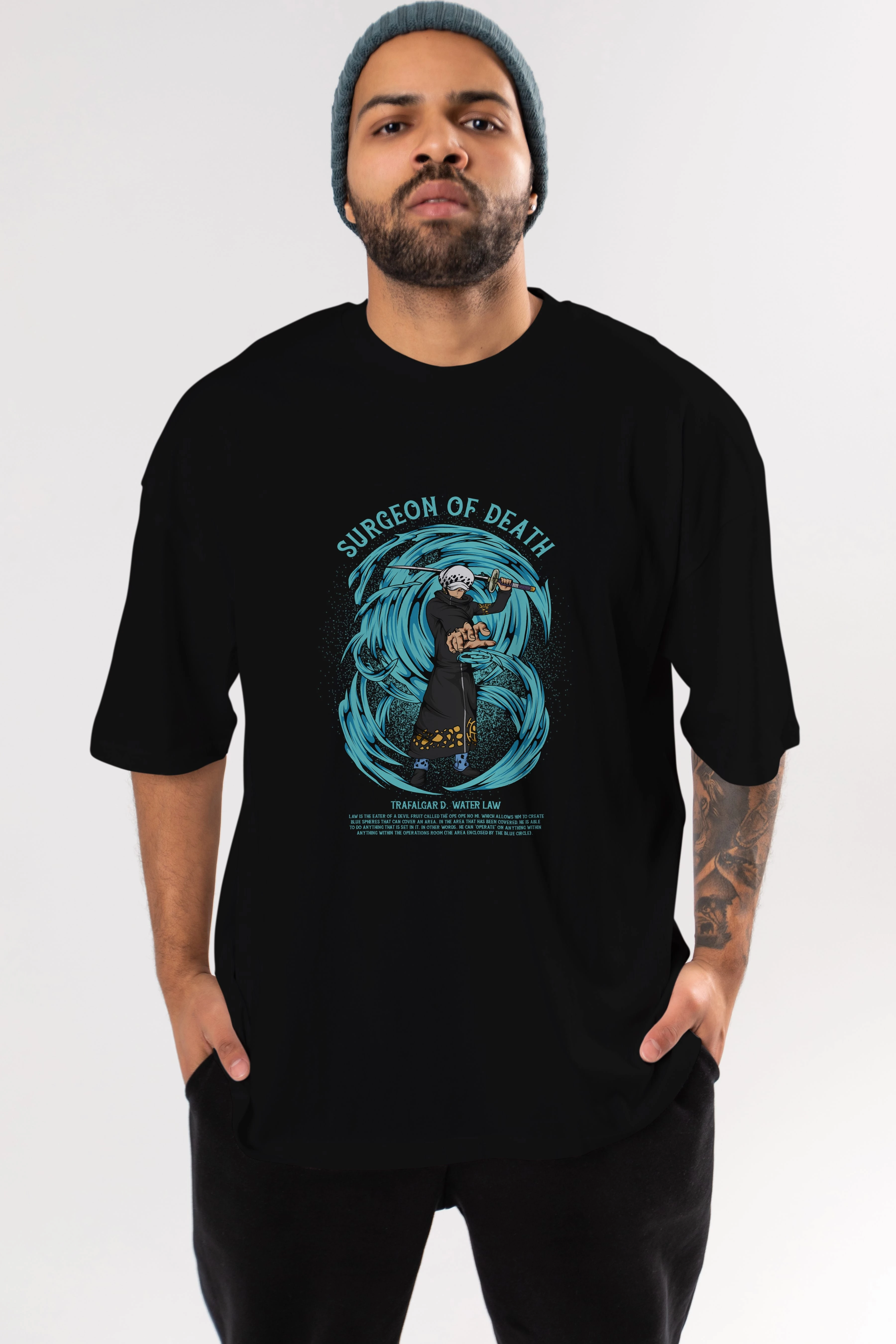 Trafalgad D. Water Law Anime Ön Baskılı Oversize t-shirt %100 pamuk Erkek Kadın Unisex