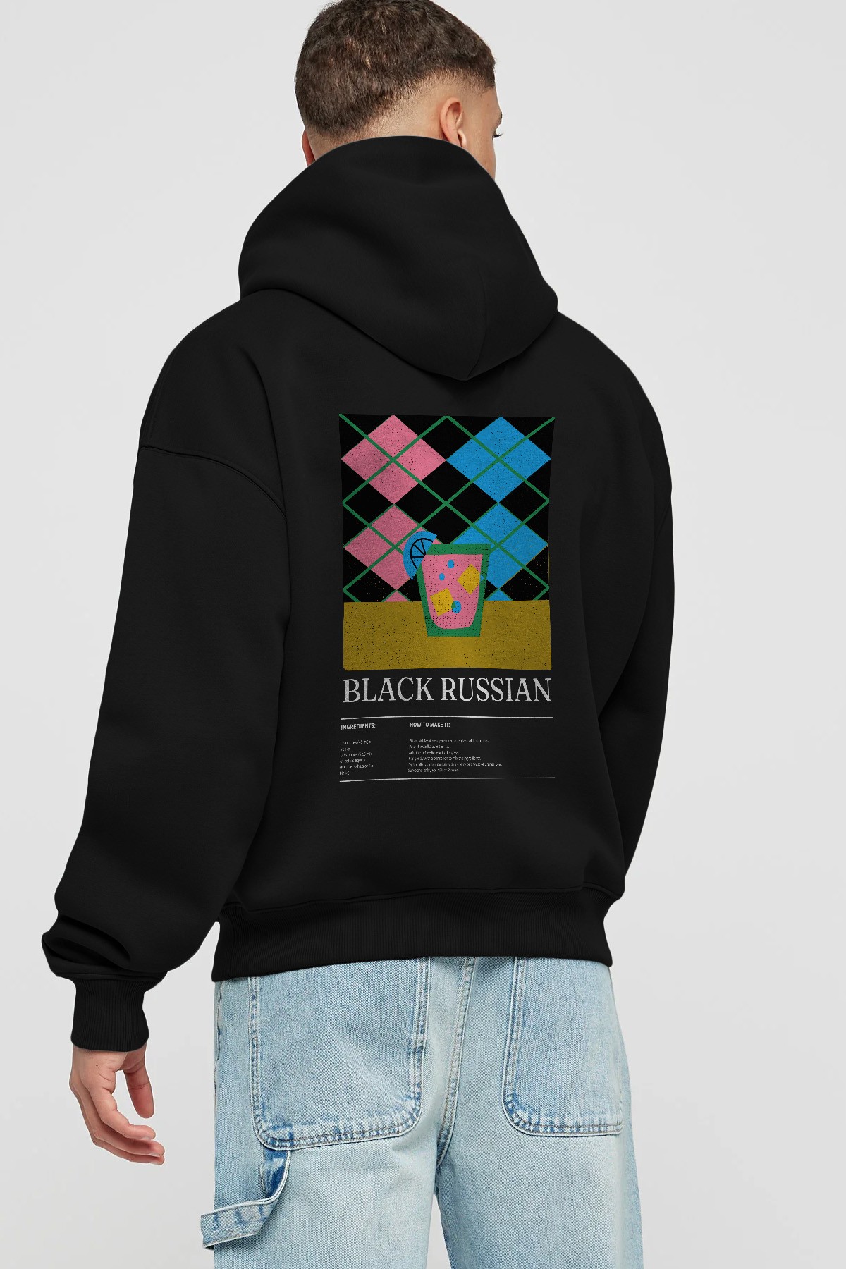 Black Russian Kokteyl Arka Baskılı Hoodie Oversize Kapüşonlu Sweatshirt Erkek Kadın