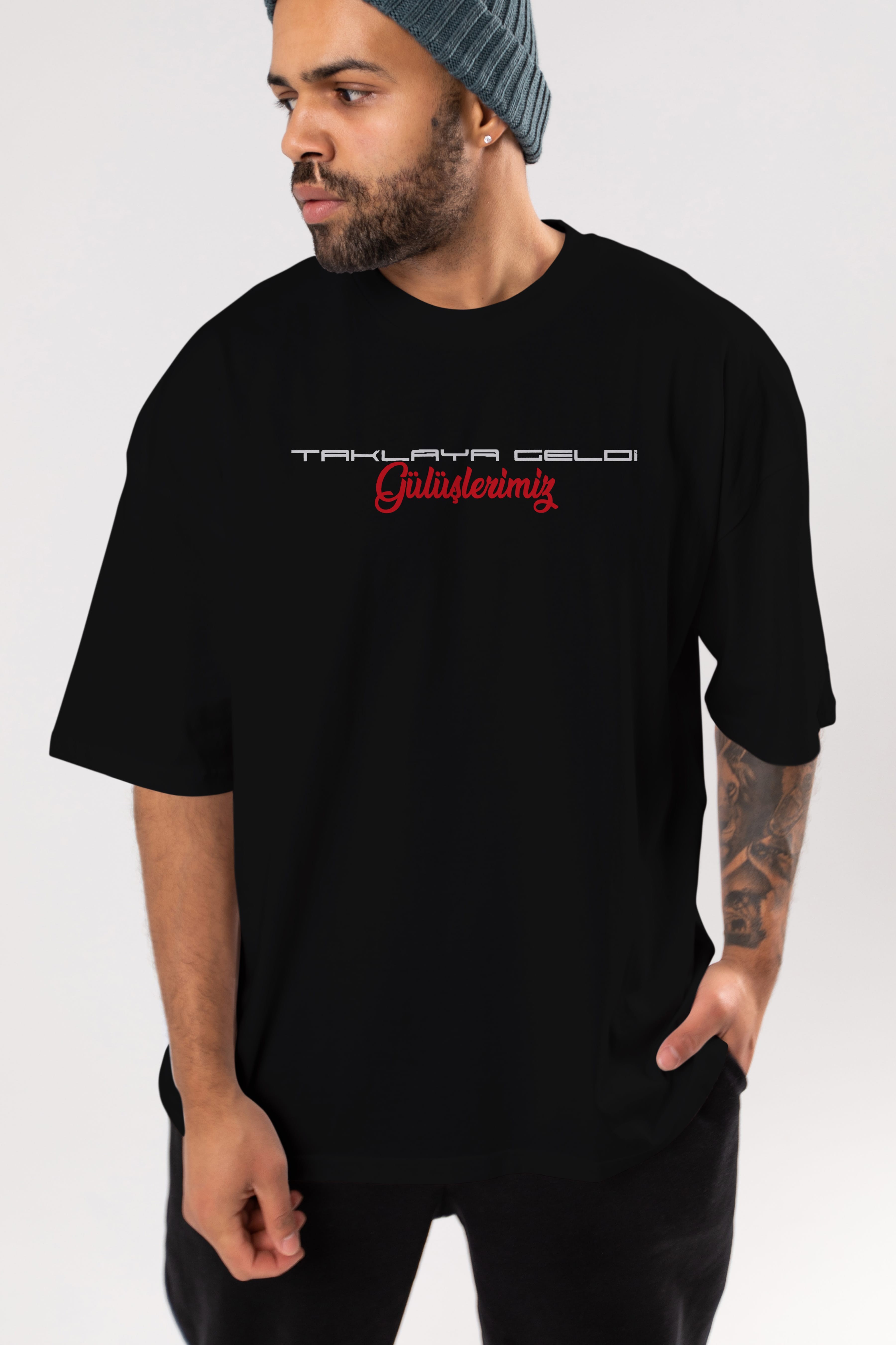 Taklaya Geldi Gülüşlerimiz Ön Baskılı Oversize t-shirt %100 pamuk Erkek Kadın Unisex