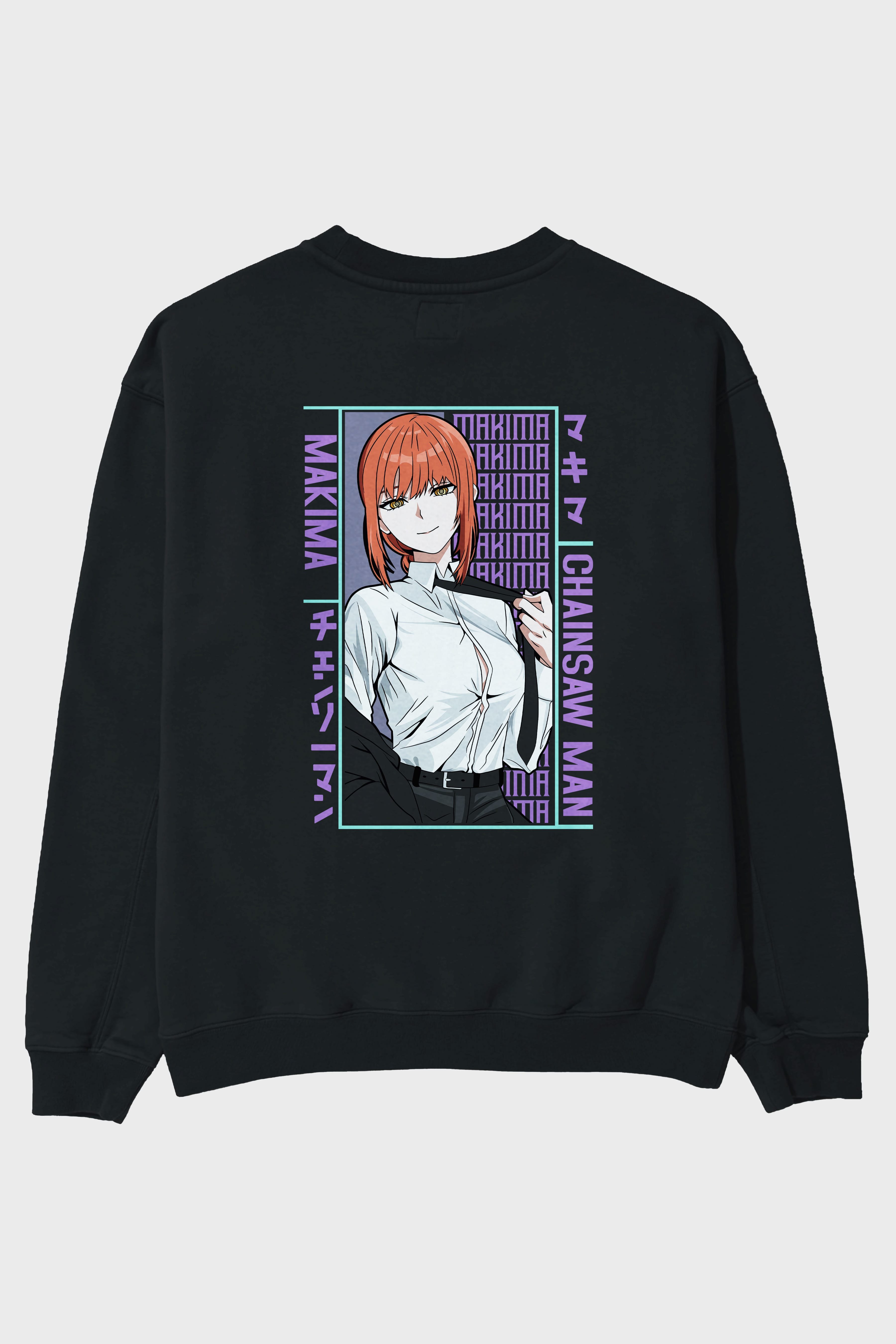 Makima Chain Saw Man Anime Arka Baskılı Oversize Sweatshirt Erkek Kadın Unisex