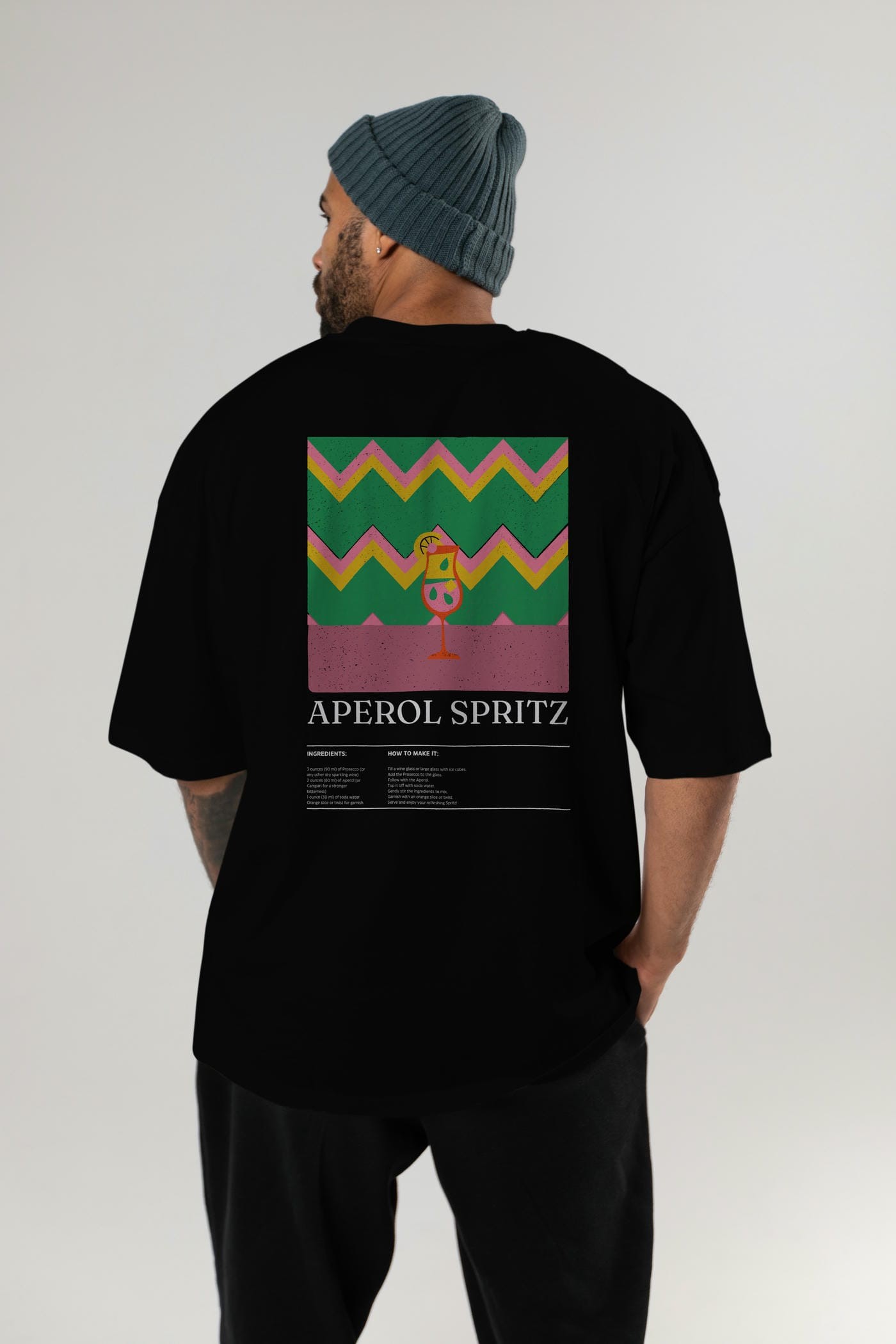 Aperol Spritz Kokteyl Serisi Arka Baskılı Oversize t-shirt Erkek Kadın %100 Pamuk Bisiklet Yaka tişort