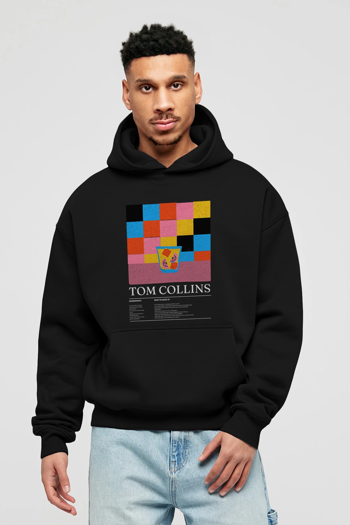 Tom Collins Kokteyl ön Baskılı Hoodie Oversize Kapüşonlu Sweatshirt Erkek Kadın