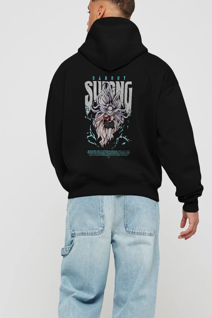 Carrot Sulong Anime Arka Baskılı Hoodie Oversize Kapüşonlu Sweatshirt Erkek Kadın Unisex
