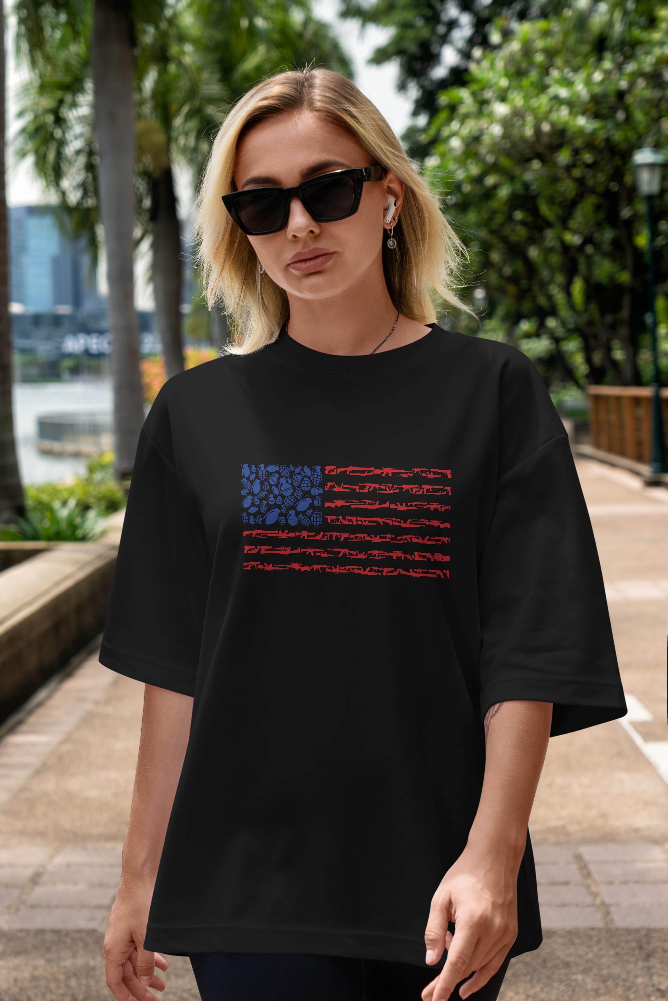 Weapon Flag Ön Baskılı Oversize t-shirt %100 pamuk Erkek Kadın Unisex