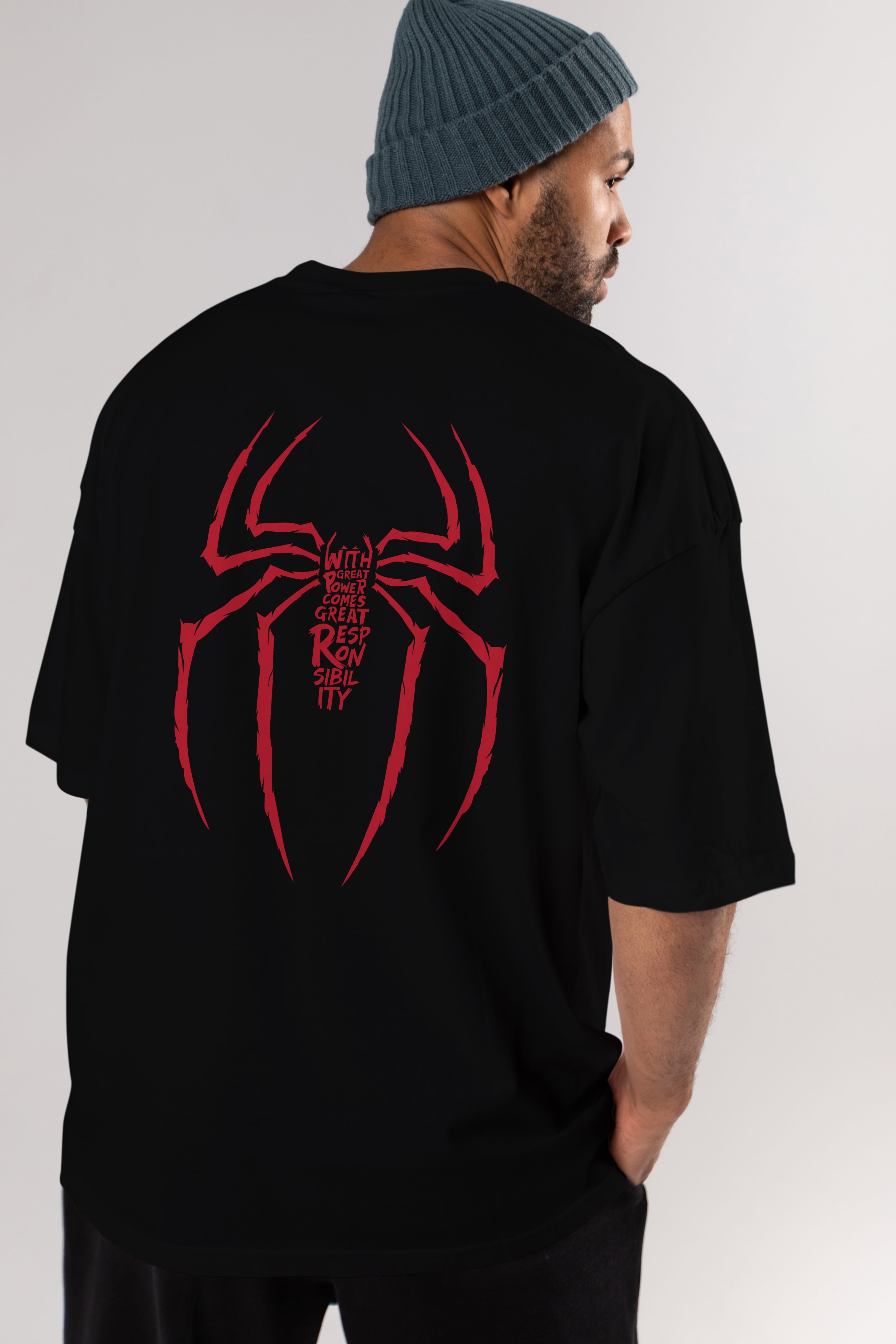 Spiderman (1) Arka Baskılı Oversize t-shirt Erkek Kadın Unisex %100 Pamuk Bisiklet Yaka tişort