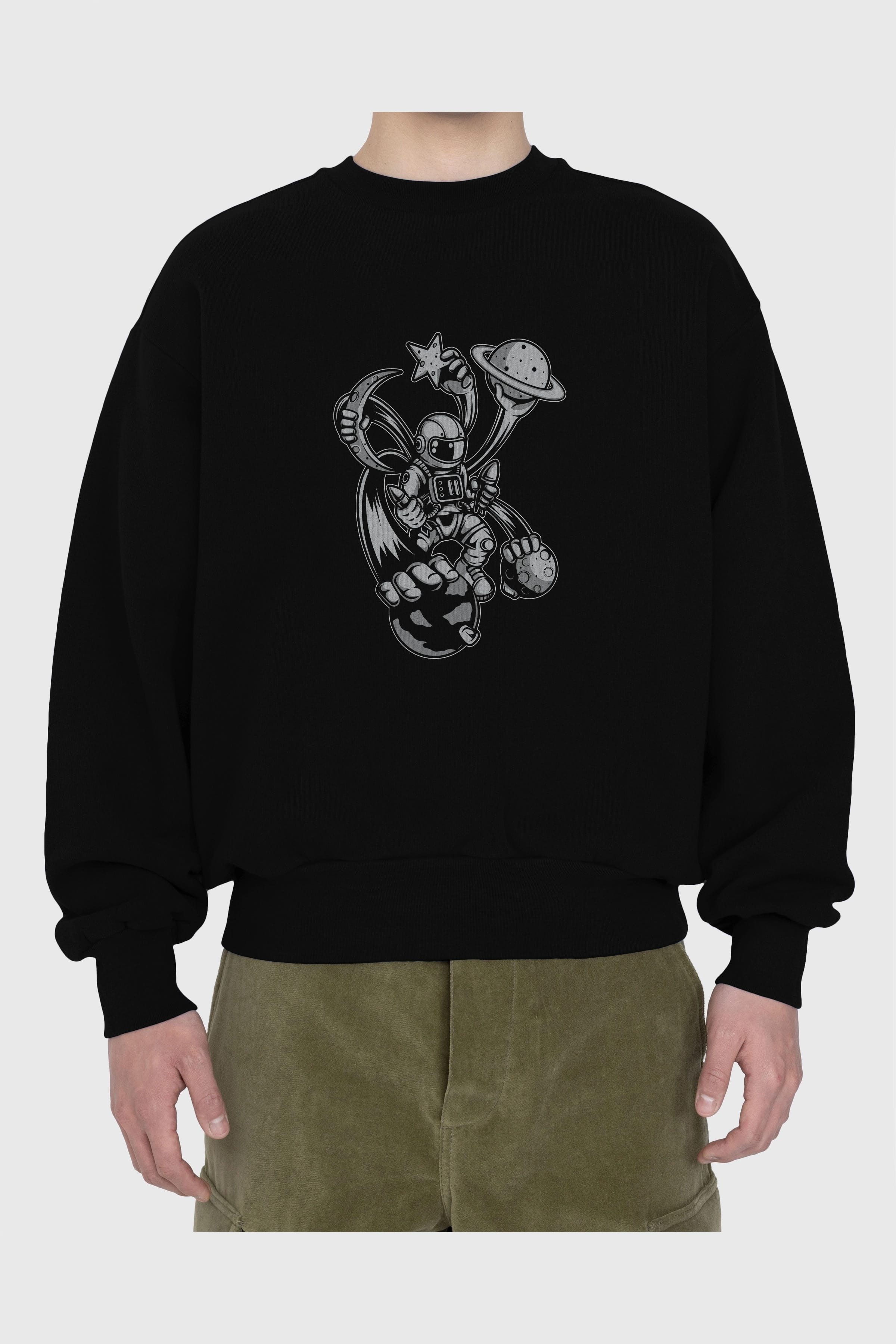 Astronaut Multiple Hands Ön Baskılı Oversize Sweatshirt Erkek Kadın Unisex