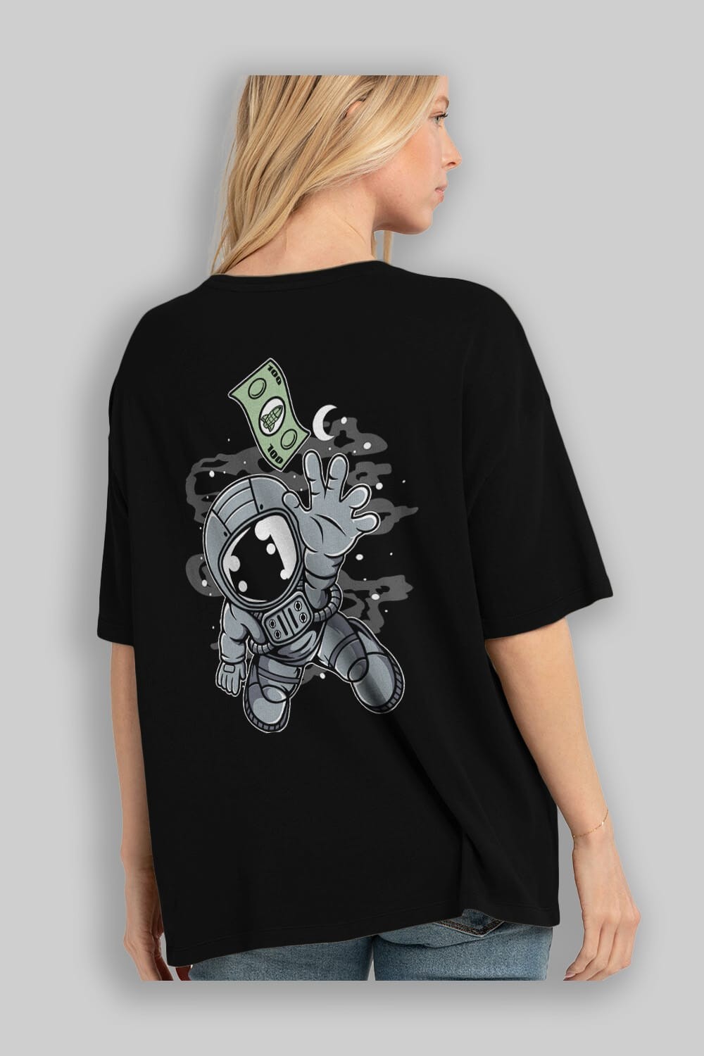 Astronaut Dollar Arka Baskılı Oversize t-shirt Erkek Kadın Unisex