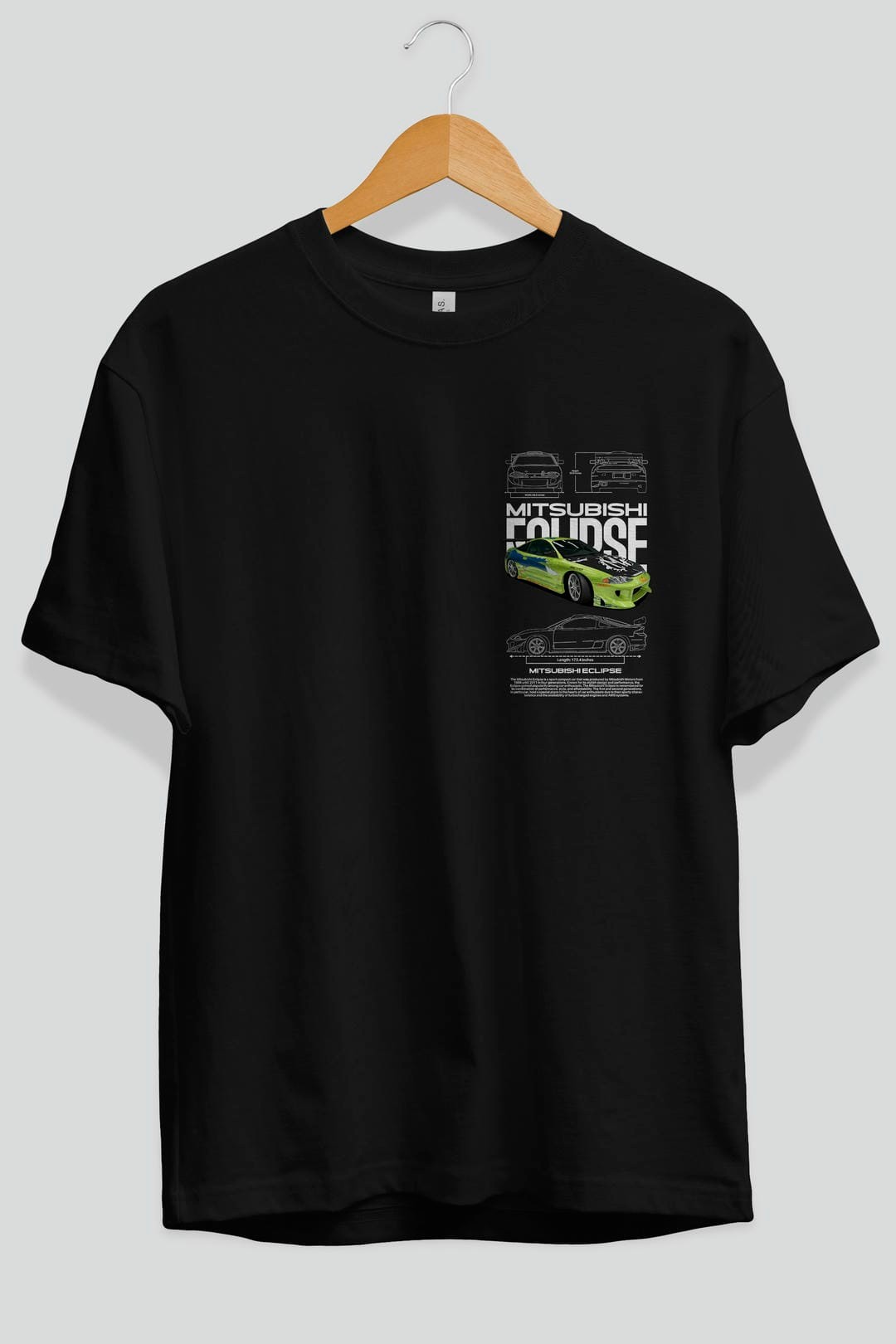 mitsubishi eclipse Ön Sol Baskılı Oversize t-shirt Erkek Kadın Unisex %100 Pamuk Bisiklet Yaka tişort