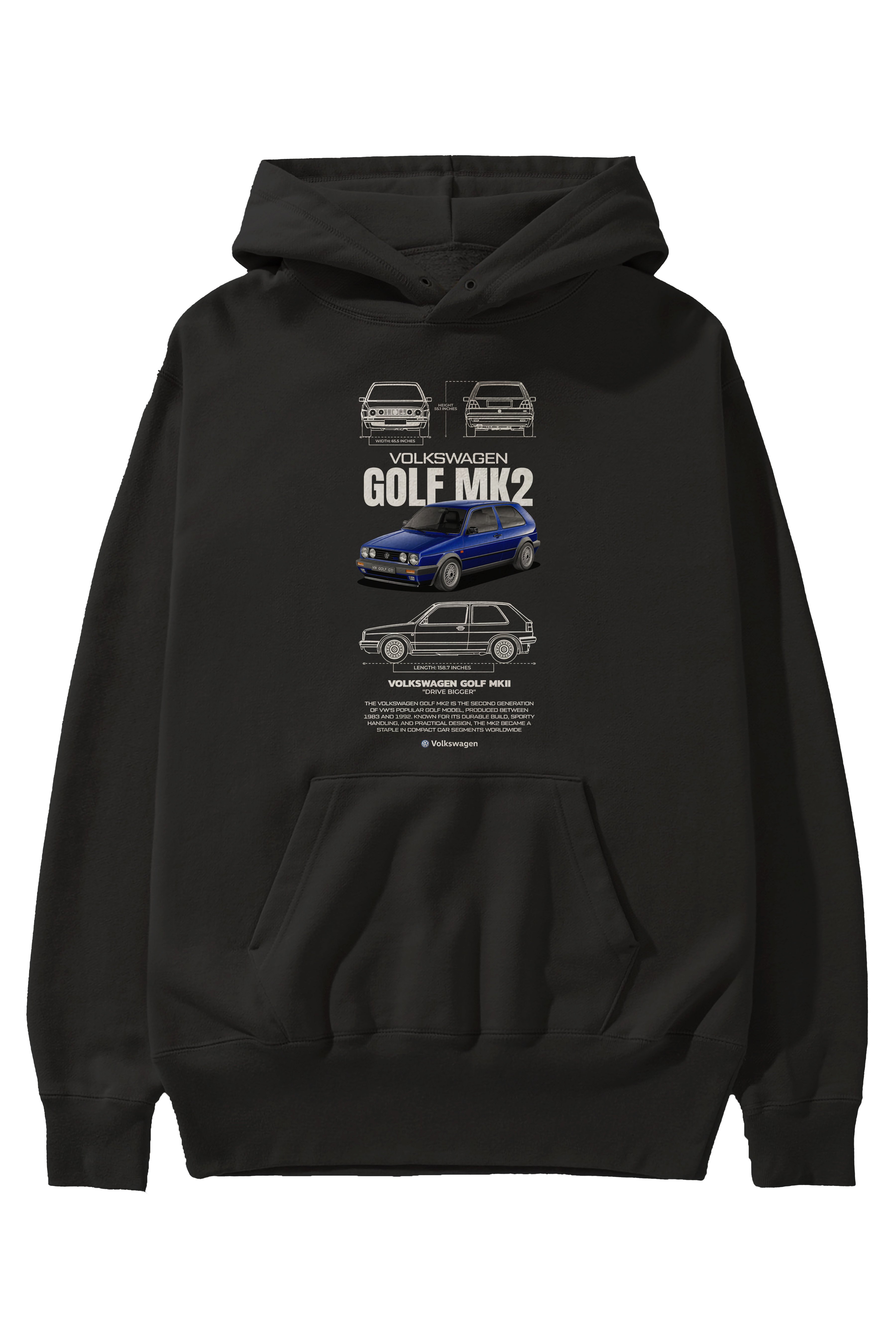 Volkswagen GOLF MK2 Ön Baskılı Hoodie Oversize Kapüşonlu Sweatshirt Erkek Kadın Unisex