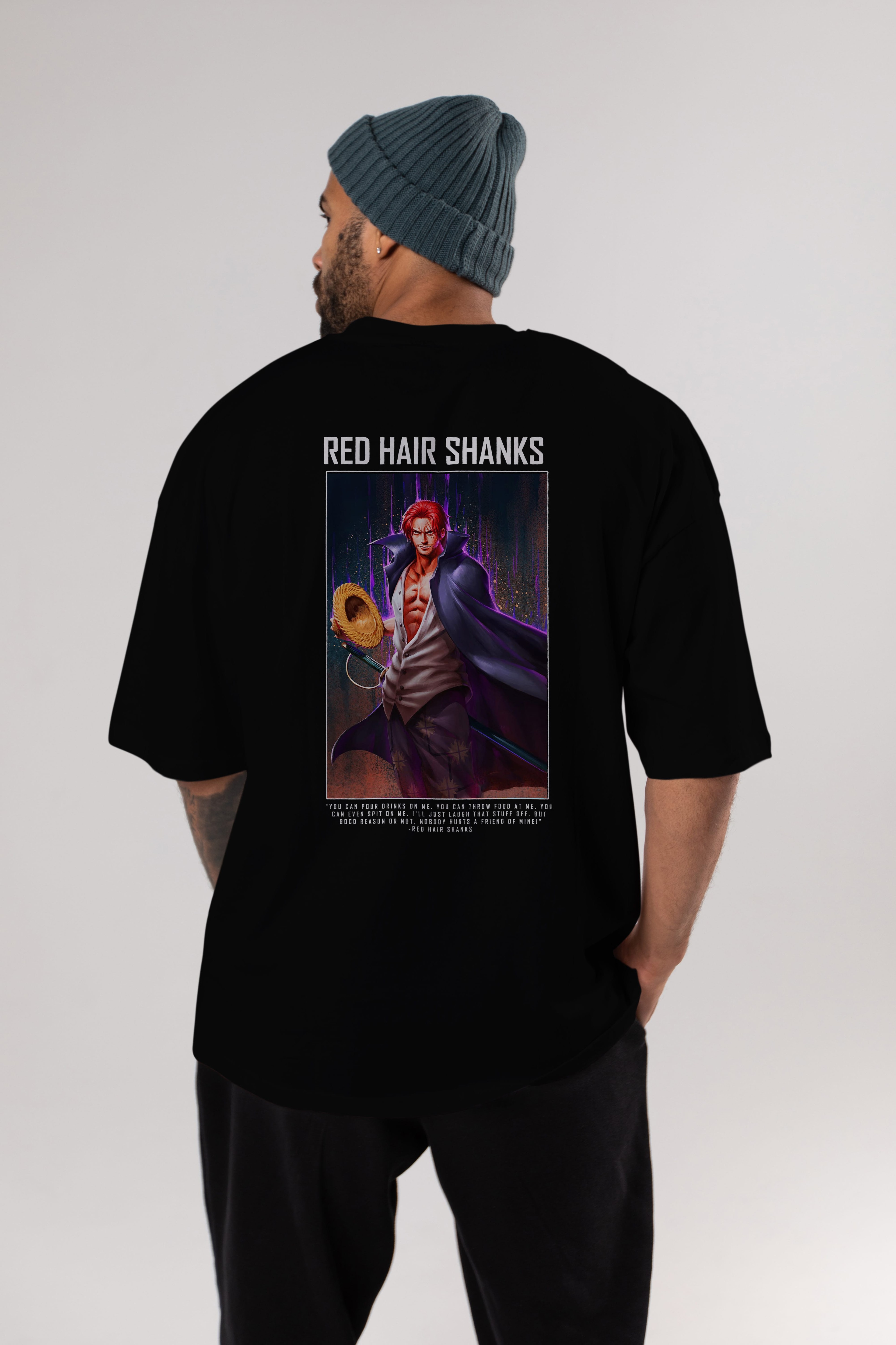 Shanks Anime Arka Baskılı Oversize t-shirt Erkek Kadın Unisex %100 pamuk tişort