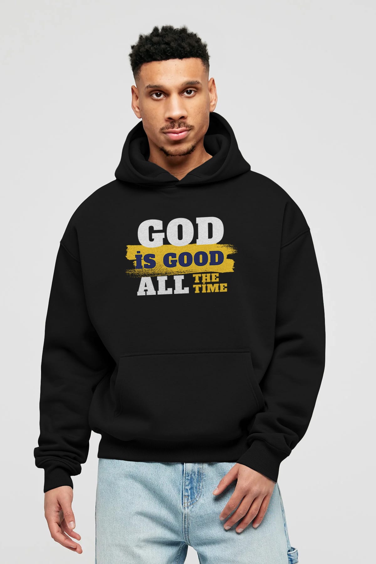 God is Good Yazılı Ön Baskılı Oversize Hoodie Kapüşonlu Sweatshirt Erkek Kadın Unisex