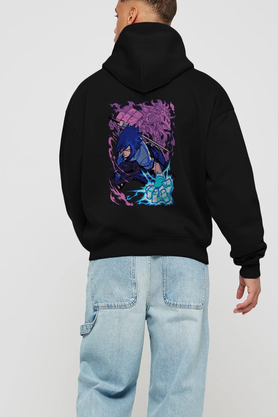 NARUTO SASUKE UCHIHA 2 Anime Arka Baskılı Hoodie Oversize Kapüşonlu Sweatshirt Erkek Kadın Unisex
