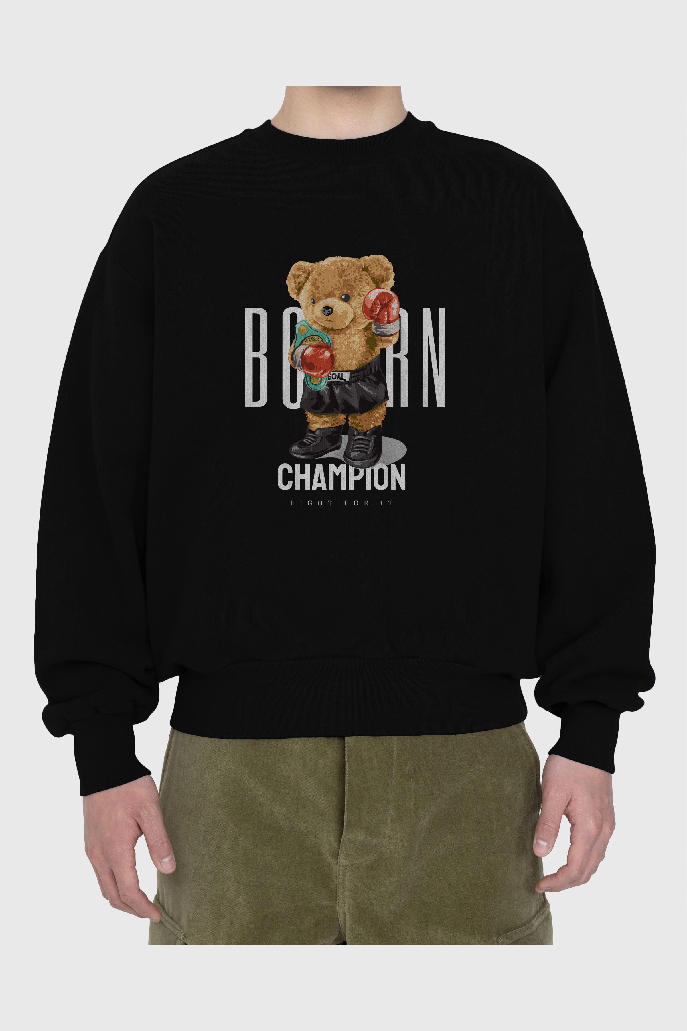 Teddy Bear Champion Ön Baskılı Oversize Sweatshirt Erkek Kadın Unisex