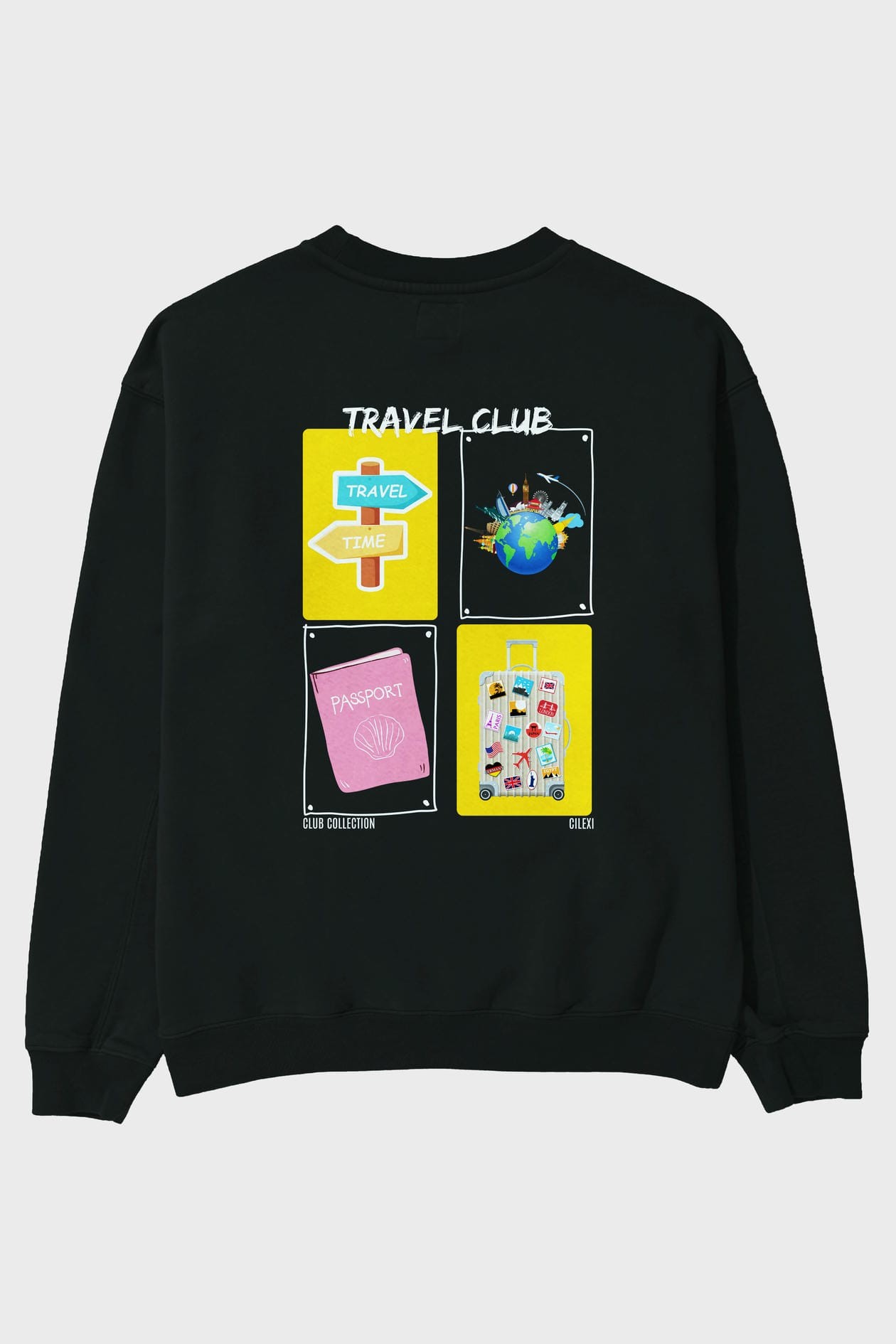 Travel Club Arka Baskılı Oversize Sweatshirt Erkek Kadın Unisex