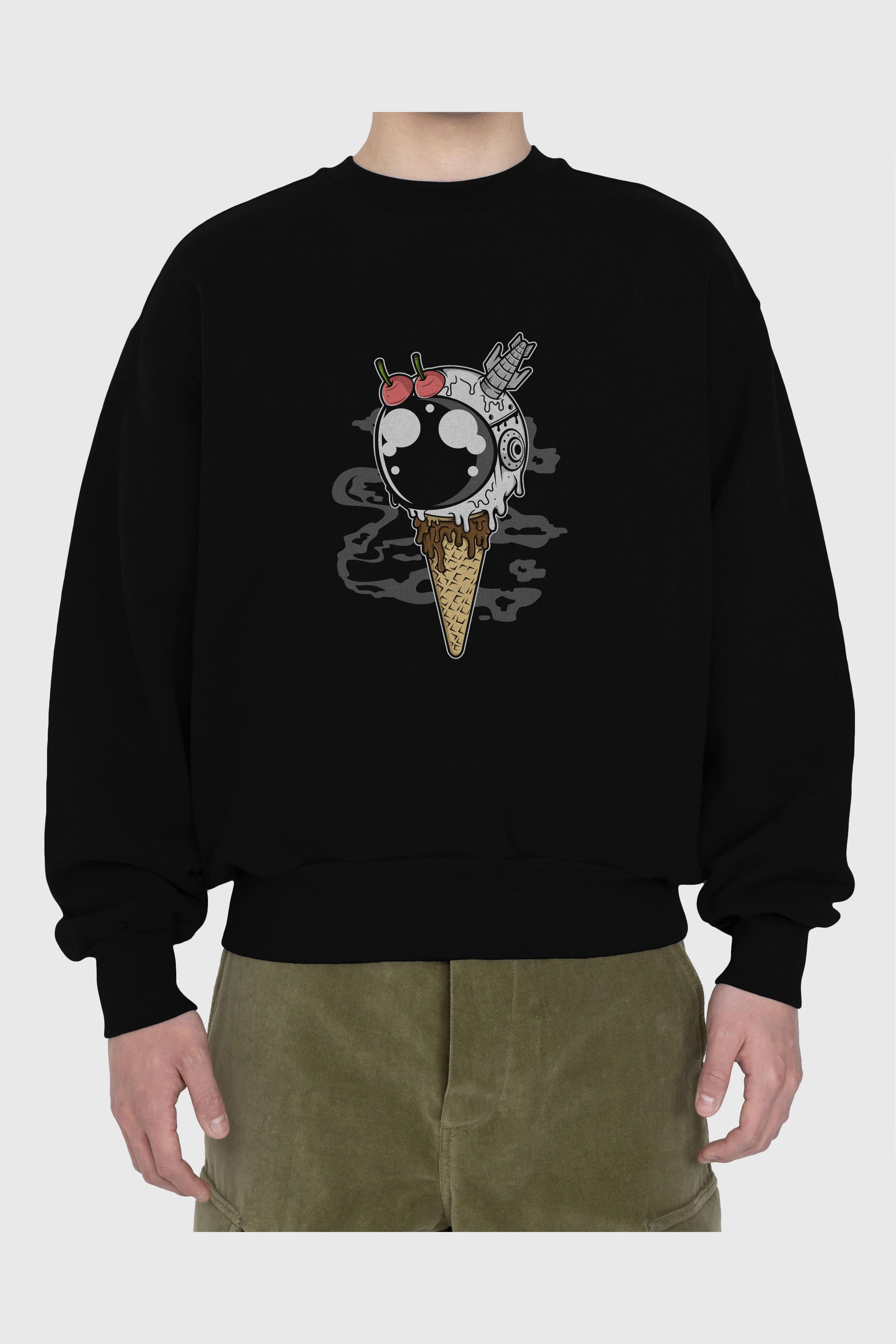 Astronaut Ice Cream Ön Baskılı Oversize Sweatshirt Erkek Kadın Unisex