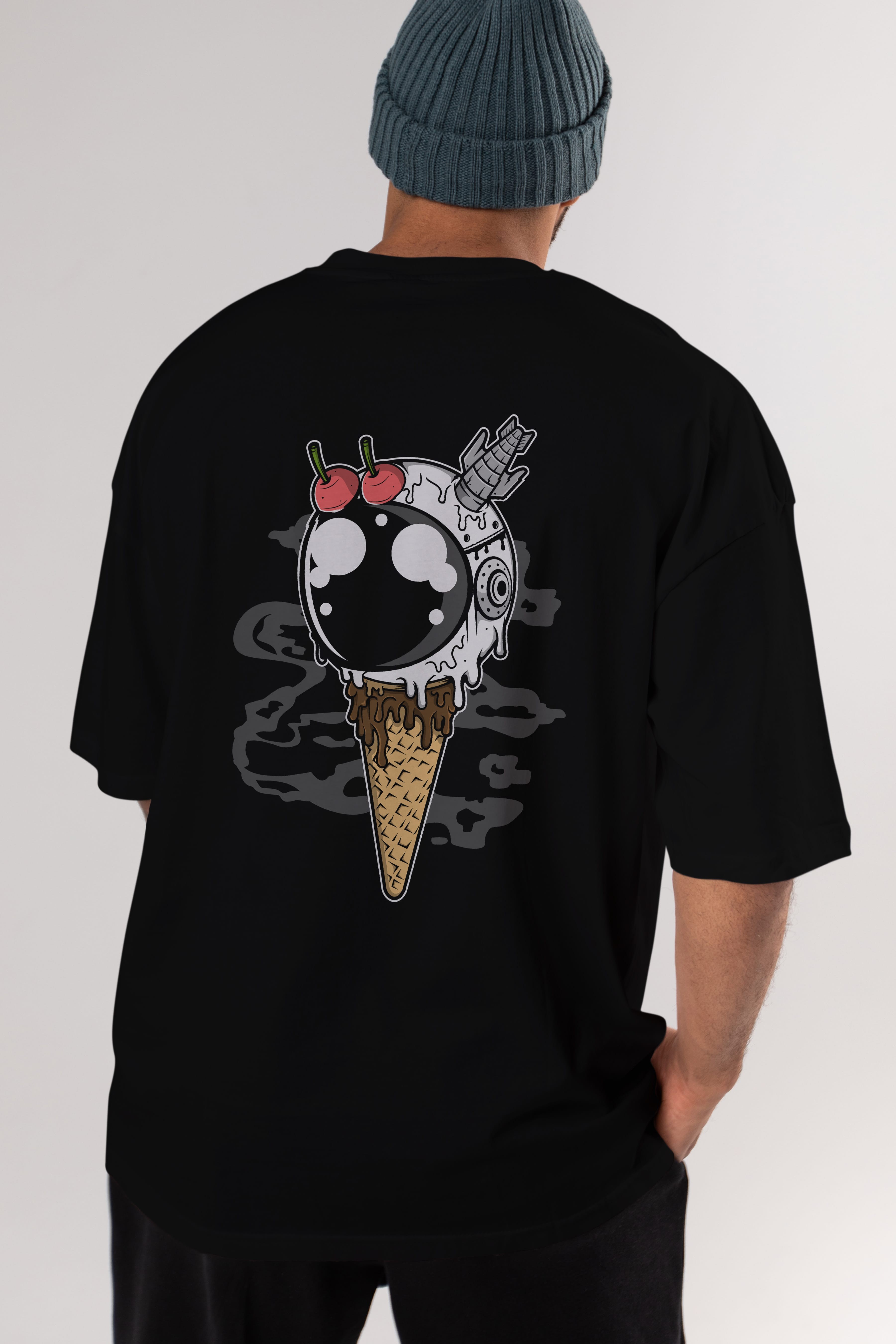 Astronaut Ice Cream Arka Baskılı Oversize t-shirt Erkek Kadın Unisex