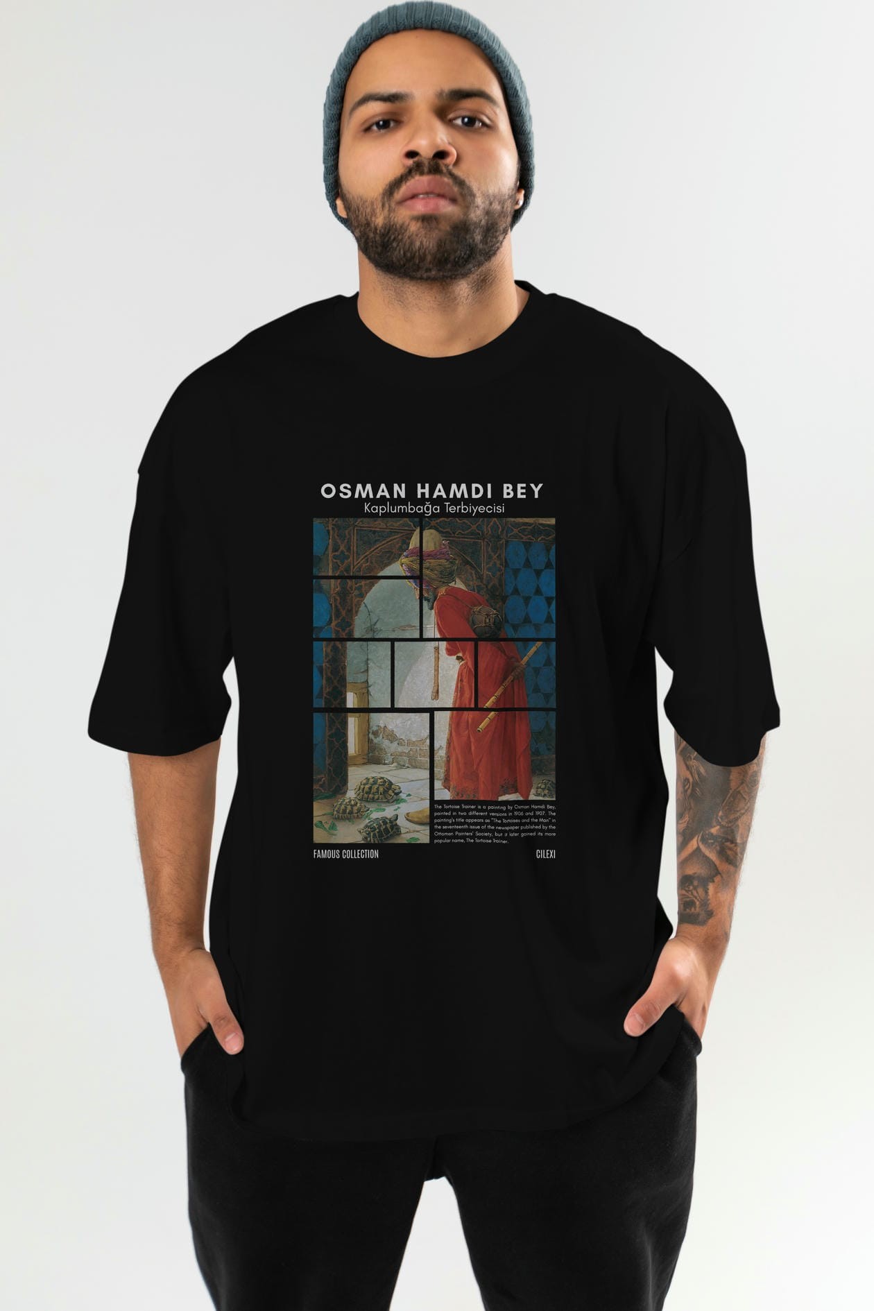 Osman Hamdi Bey ön Baskılı Oversize t-shirt Erkek Kadın Bisiklet Yaka Pamuk tişort