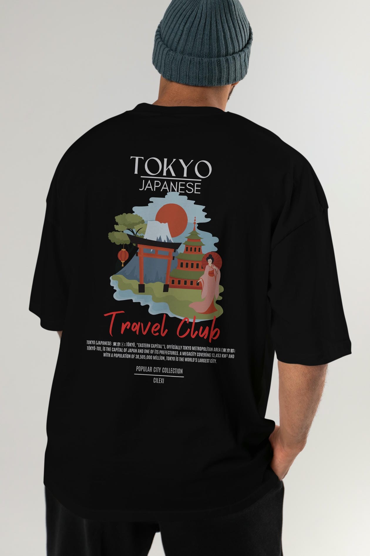 Tokyo Japanese Arka Baskılı Oversize t-shirt Erkek Kadın Pamuk Bisiklet Yaka tişort