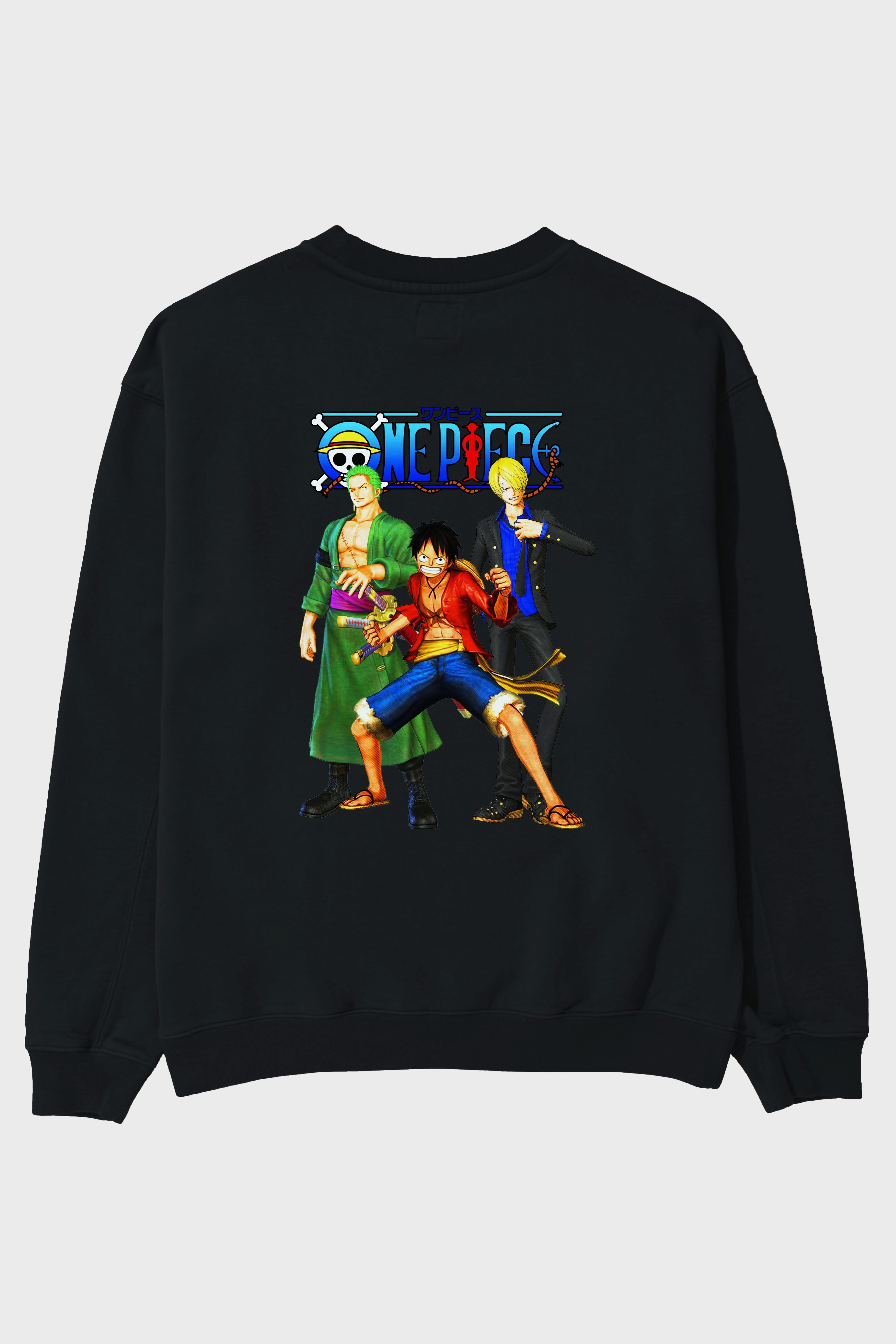 Luffy Sanji Zoro Arka Baskılı Anime Oversize Sweatshirt Erkek Kadın Unisex