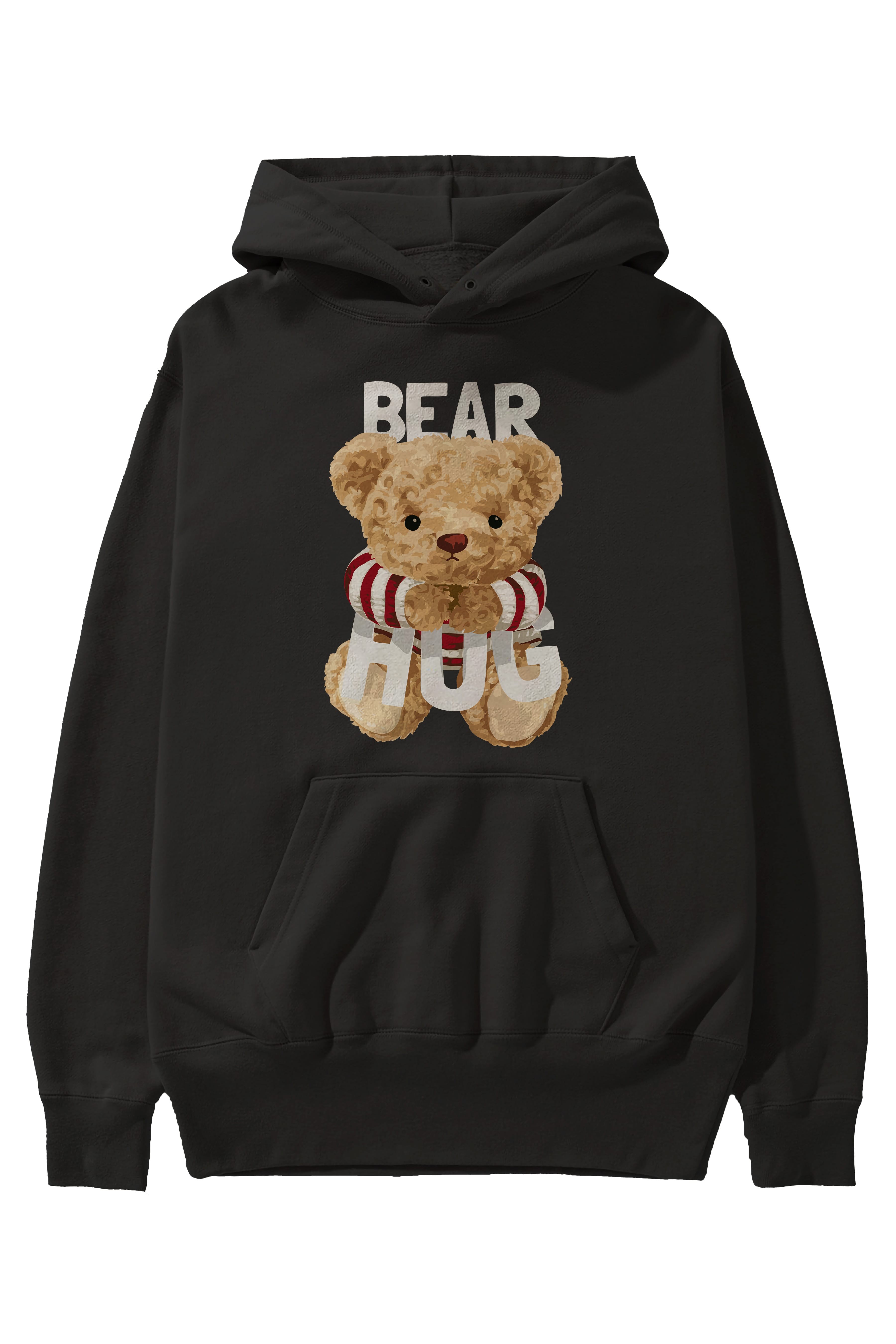 Teddy Bear Hug Ön Baskılı Hoodie Oversize Kapüşonlu Sweatshirt Erkek Kadın Unisex