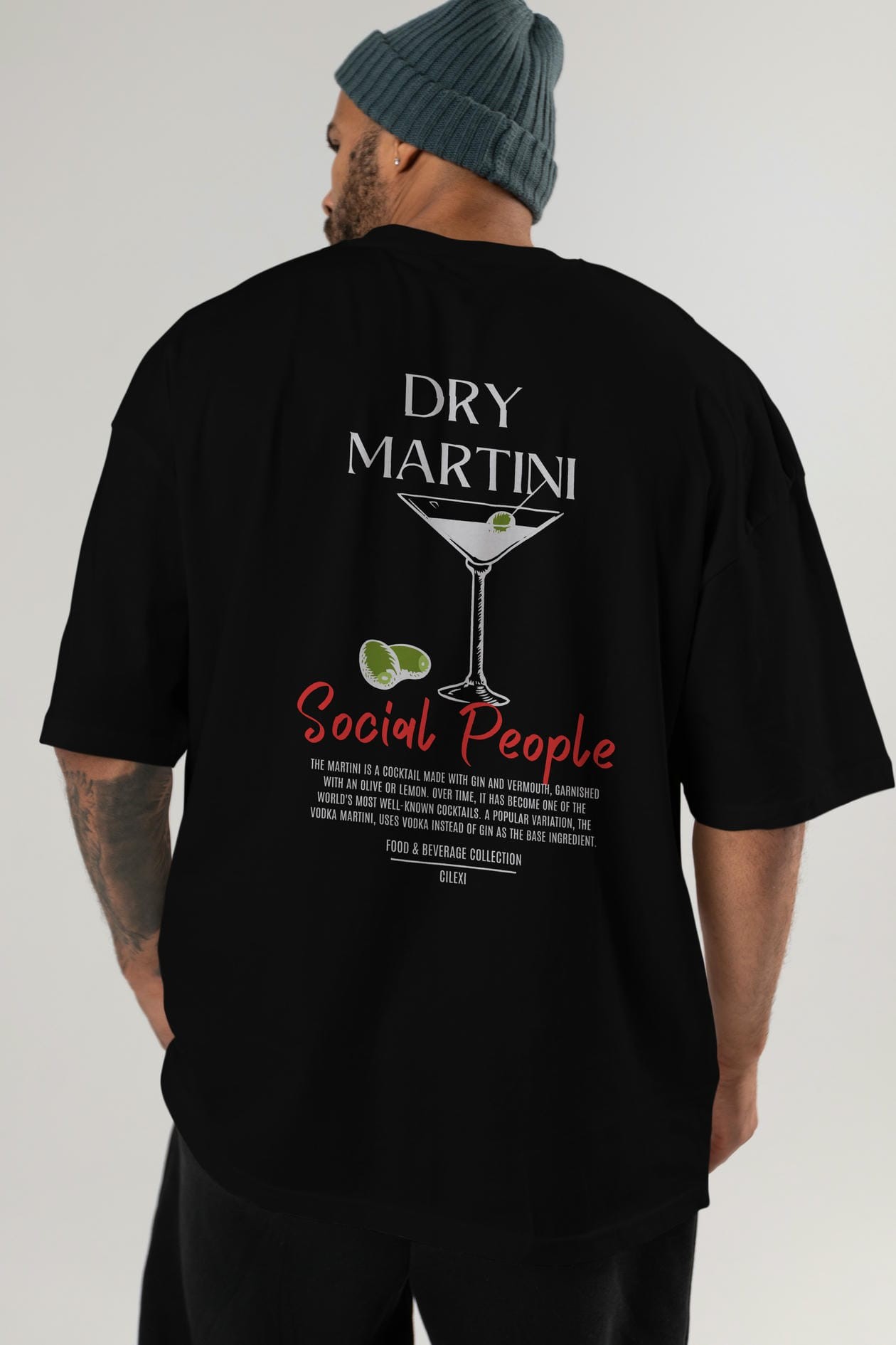 Dry Martını Kokteyl Serisi Baskılı Oversize t-shirt Erkek Kadın Unisex %100 Pamuk Bisiklet Yaka tişort