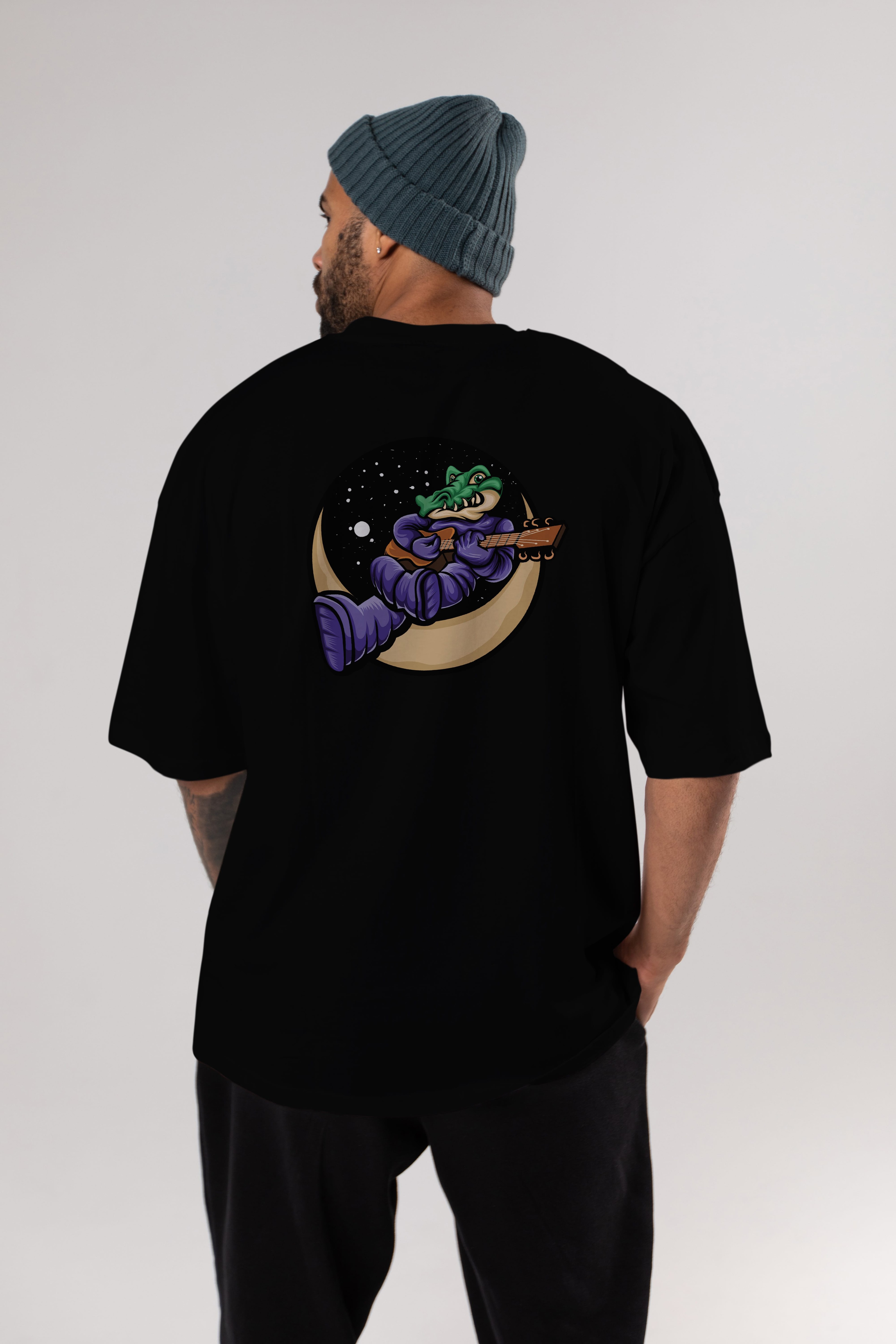 Space Crocodile Arka Baskılı Oversize t-shirt Erkek Kadın Unisex